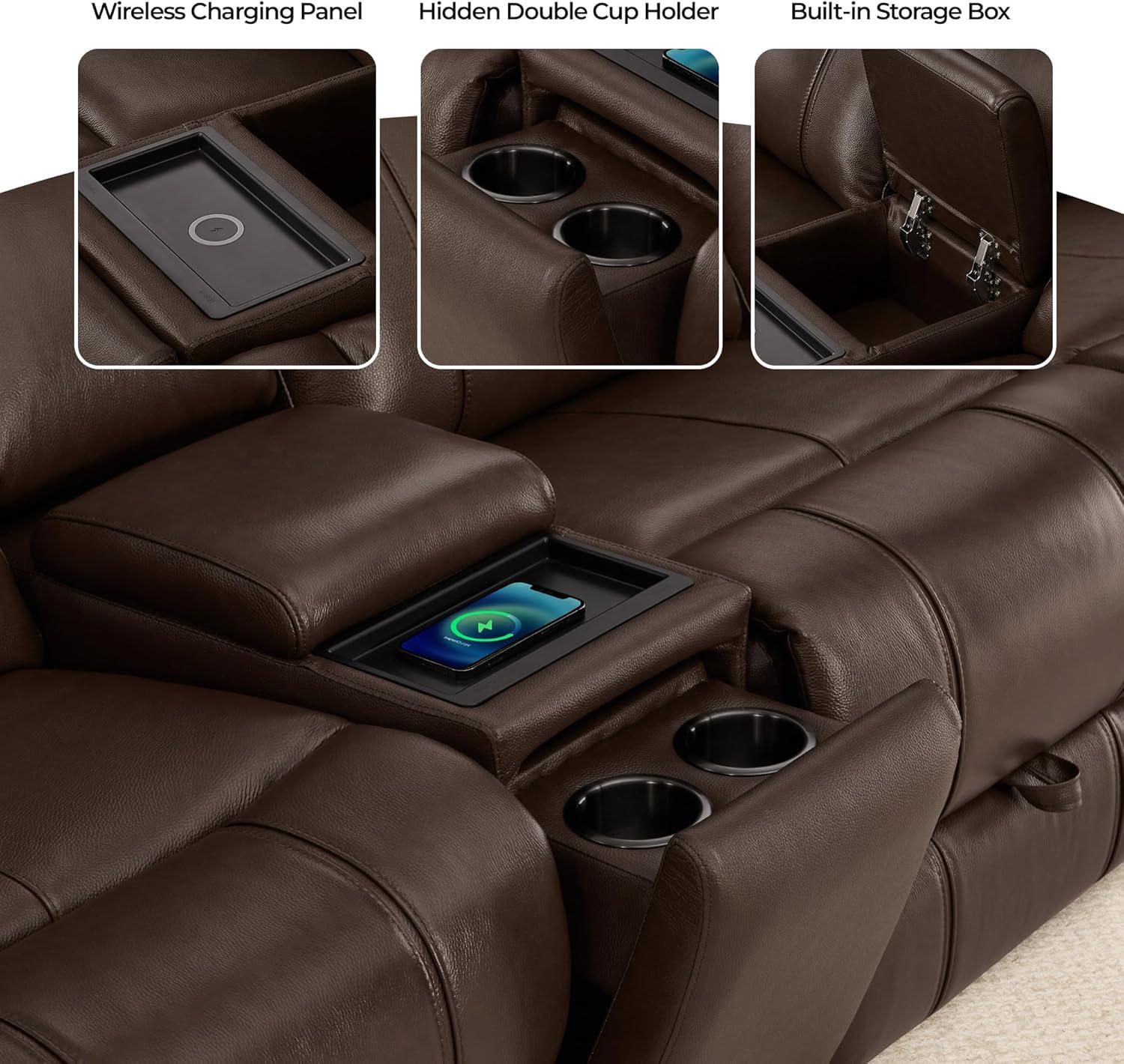image:imageCHITA Genuine Leather Power Recliner Sofa Wall Hugger Reclining Loveseat with Console Power Headrest Charging Ports Reclining Sectional Couch for Living Room RV Dark BrownDark Brown