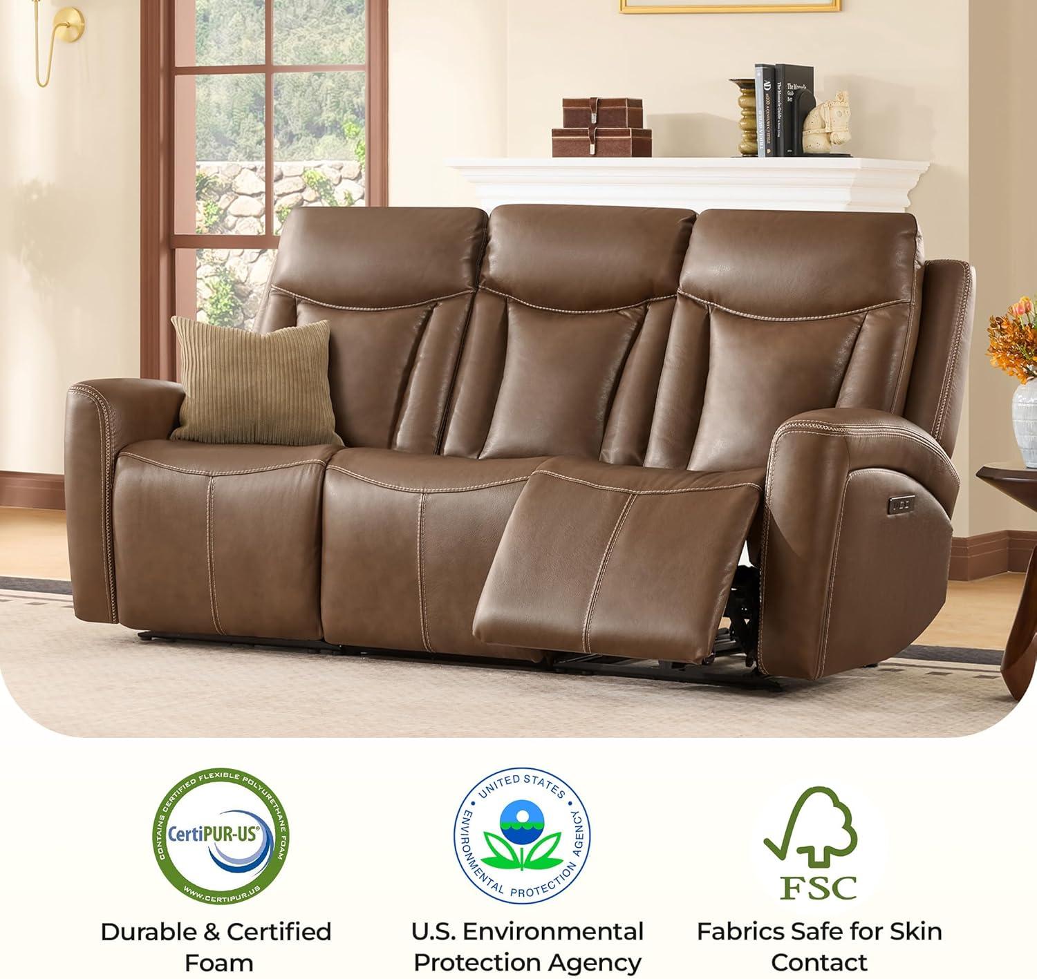 image:imageCHITA Genuine Leather Power Reclining Sofa Super Zero Gravity Recliner Loveseat with Power Headrest USB amp TypeC Charging Ports Dual Motor Reclining Sectional Couch for Living Room SaddleCafe