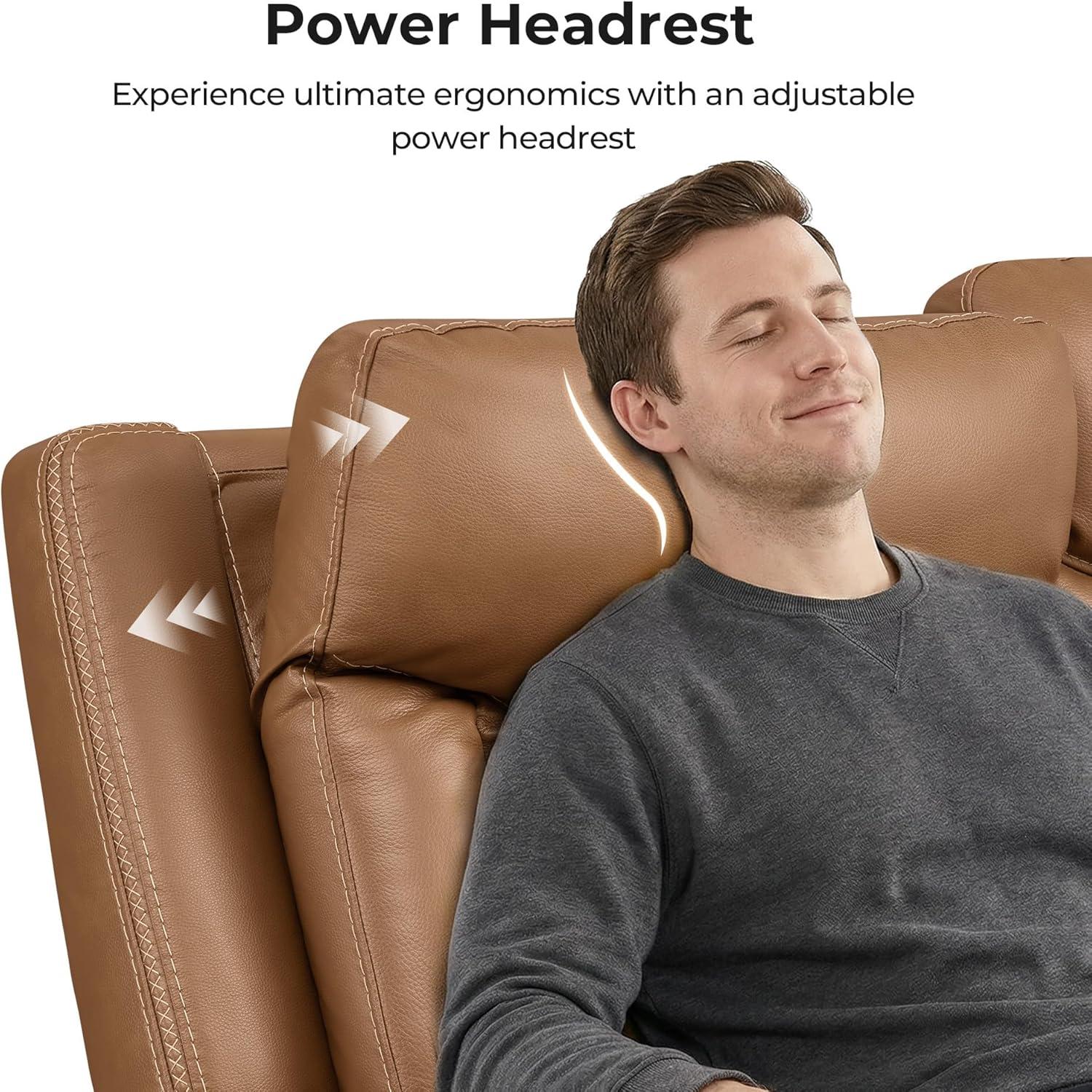 image:imageCHITA Genuine Leather Power Reclining Sofa Super Zero Gravity Recliner Loveseat with Power Headrest USB amp TypeC Charging Ports Dual Motor Reclining Sectional Couch for Living Room SaddleSaddle