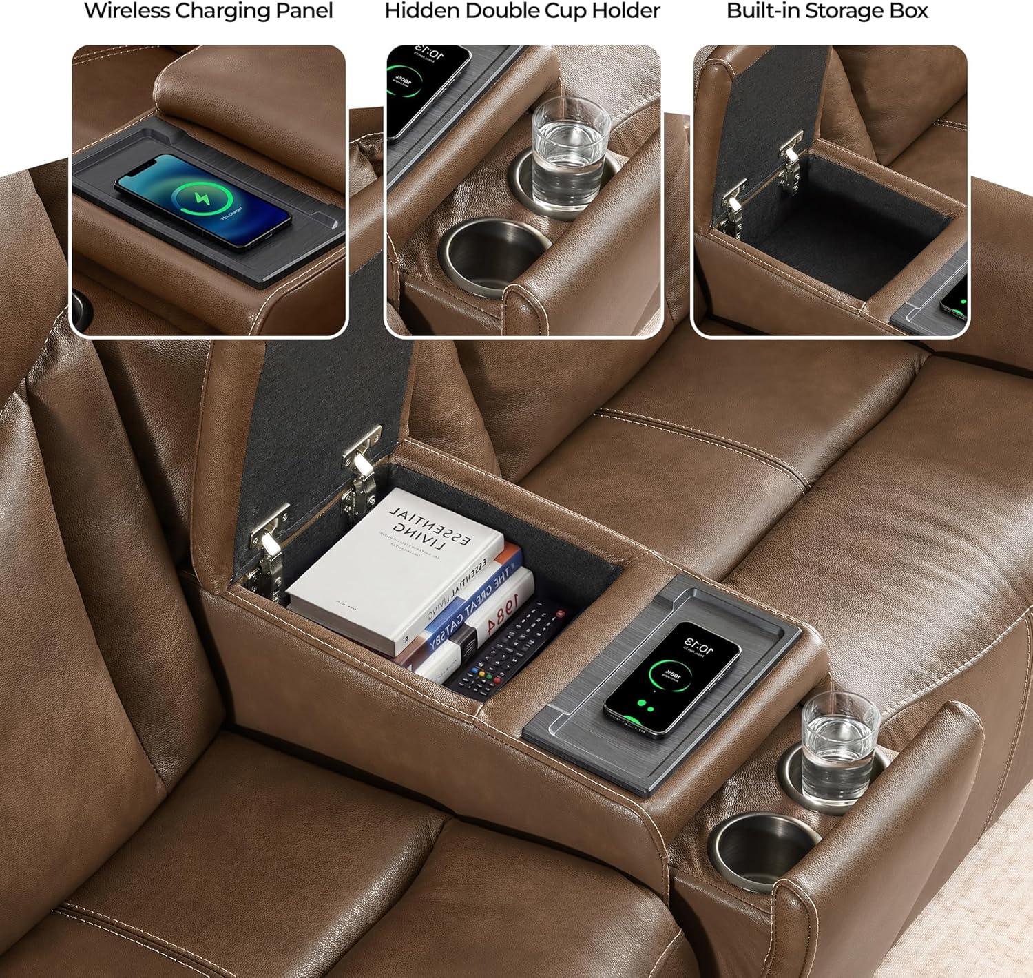 image:imageCHITA Genuine Leather Power Reclining Sofa Super Zero Gravity Recliner Loveseat with Power Headrest USB amp TypeC Charging Ports Dual Motor Reclining Sectional Couch for Living Room SaddleCafe