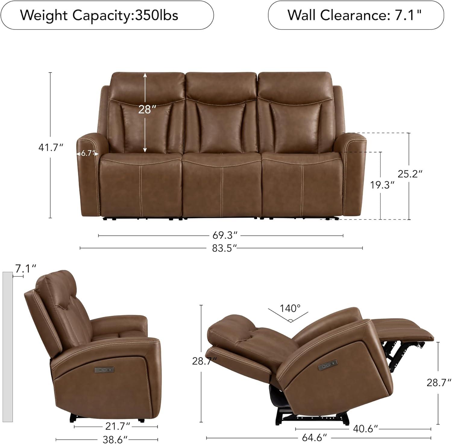 image:imageCHITA Genuine Leather Power Reclining Sofa Super Zero Gravity Recliner Loveseat with Power Headrest USB amp TypeC Charging Ports Dual Motor Reclining Sectional Couch for Living Room SaddleCafe