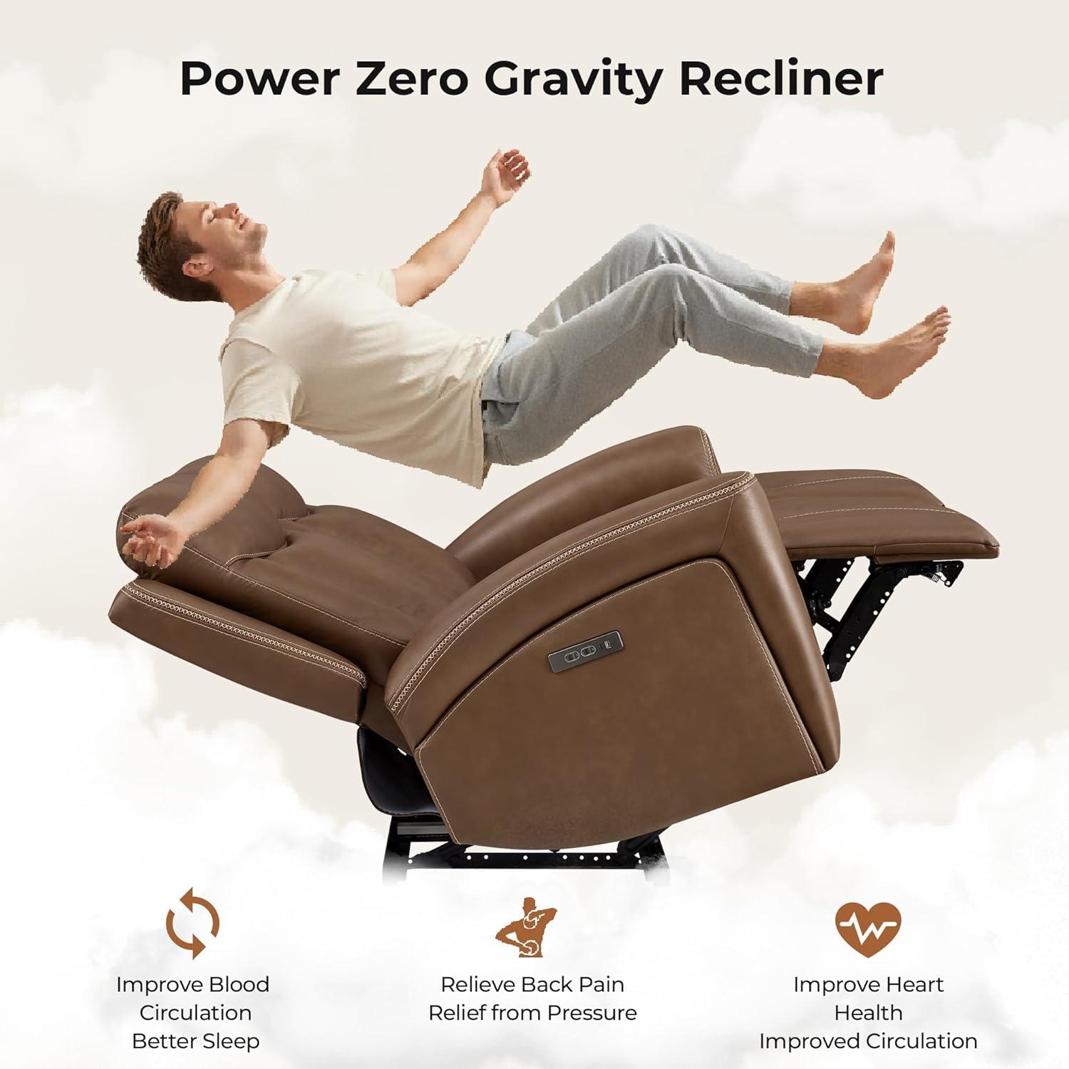 image:imageCHITA Genuine Leather Power Reclining Sofa Super Zero Gravity Recliner Loveseat with Power Headrest USB amp TypeC Charging Ports Dual Motor Reclining Sectional Couch for Living Room SaddleCafe