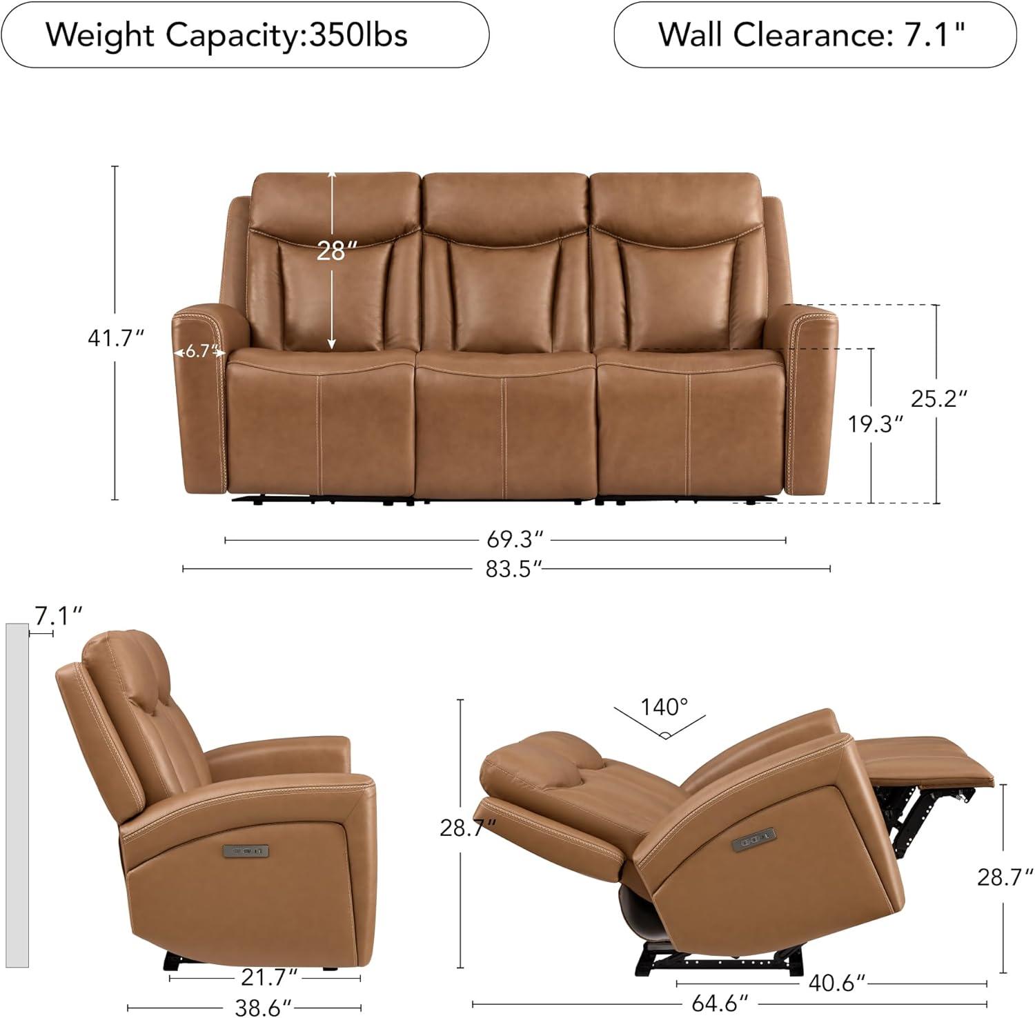 image:imageCHITA Genuine Leather Power Reclining Sofa Super Zero Gravity Recliner Loveseat with Power Headrest USB amp TypeC Charging Ports Dual Motor Reclining Sectional Couch for Living Room SaddleSaddle