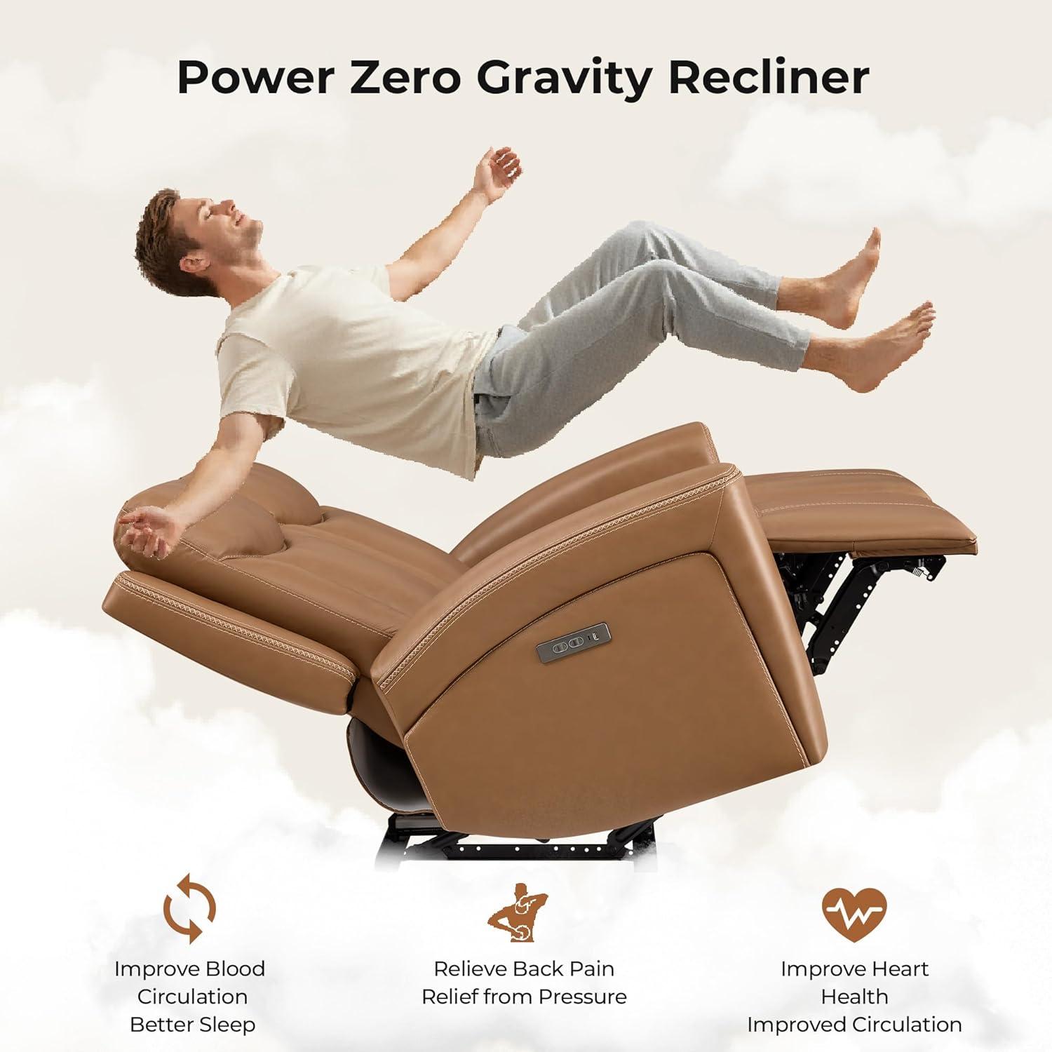 image:imageCHITA Genuine Leather Power Reclining Sofa Super Zero Gravity Recliner Loveseat with Power Headrest USB amp TypeC Charging Ports Dual Motor Reclining Sectional Couch for Living Room SaddleSaddle