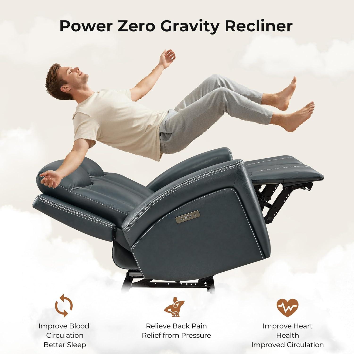 image:imageCHITA Genuine Leather Power Reclining Sofa Super Zero Gravity Recliner Loveseat with Power Headrest USB amp TypeC Charging Ports Dual Motor Reclining Sectional Couch for Living Room SaddleNavy