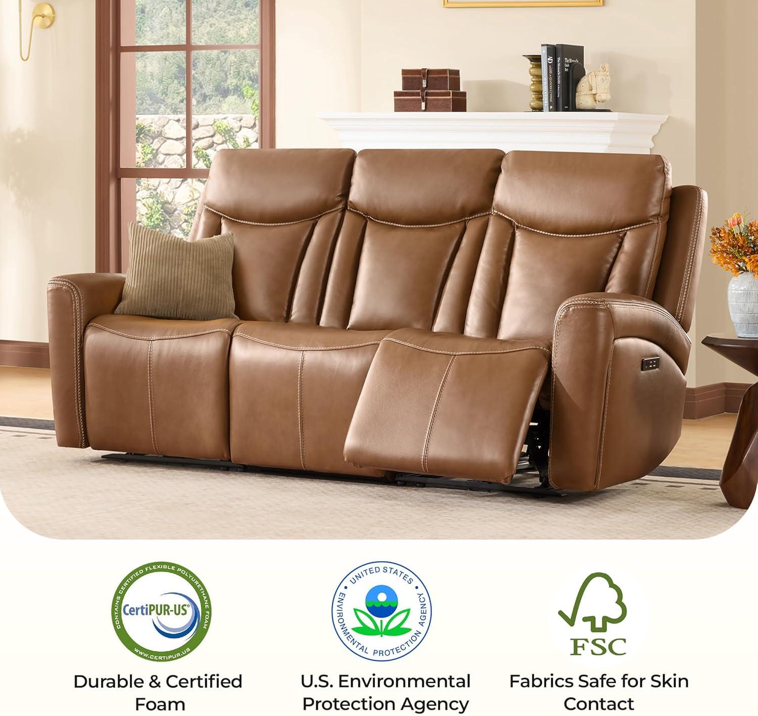 image:imageCHITA Genuine Leather Power Reclining Sofa Super Zero Gravity Recliner Loveseat with Power Headrest USB amp TypeC Charging Ports Dual Motor Reclining Sectional Couch for Living Room SaddleSaddle