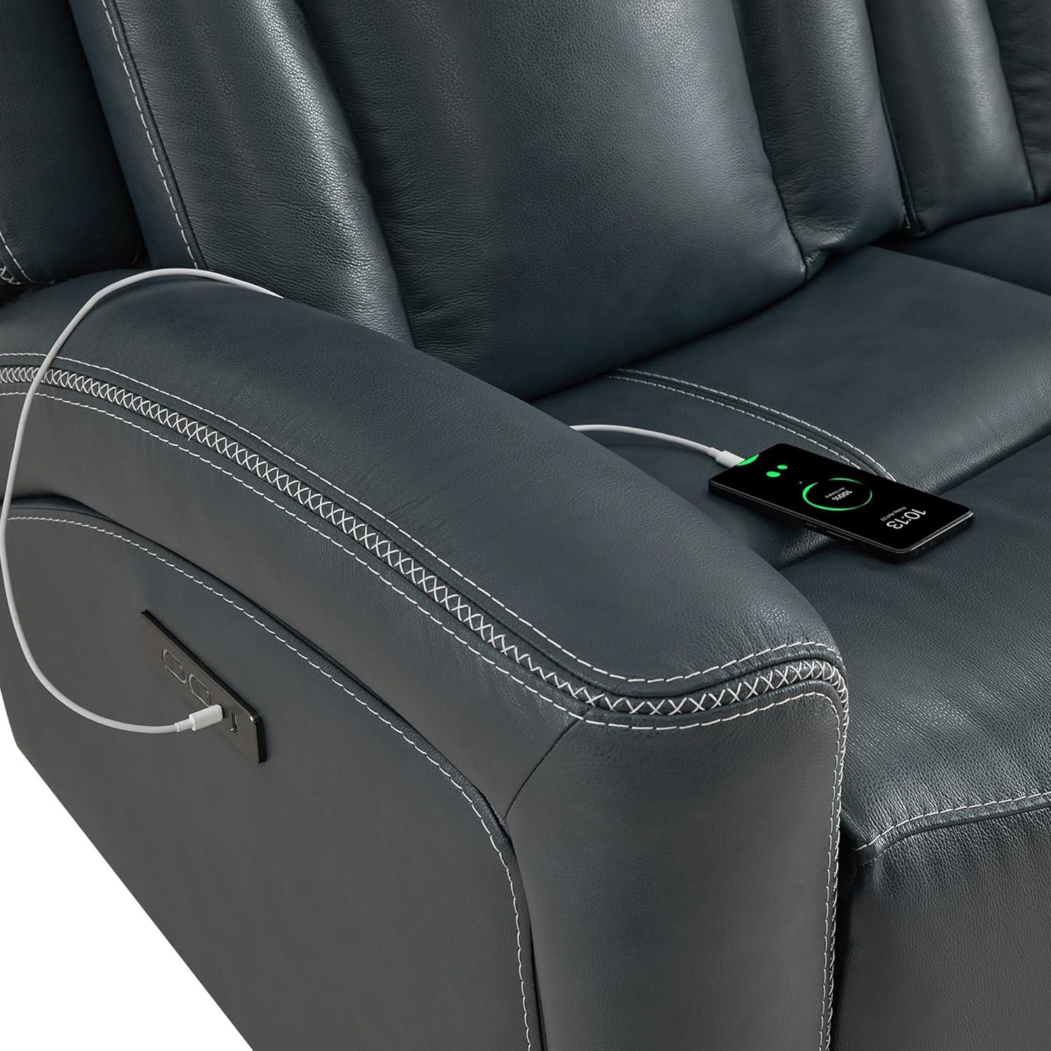 image:imageCHITA Genuine Leather Power Reclining Sofa Super Zero Gravity Recliner Loveseat with Power Headrest USB amp TypeC Charging Ports Dual Motor Reclining Sectional Couch for Living Room SaddleNavy