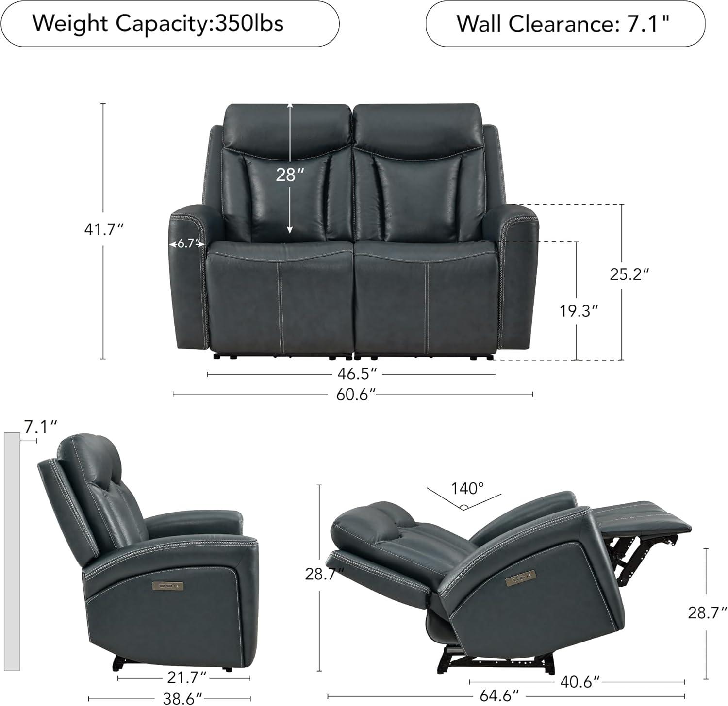 image:imageCHITA Genuine Leather Power Reclining Sofa Super Zero Gravity Recliner Loveseat with Power Headrest USB amp TypeC Charging Ports Dual Motor Reclining Sectional Couch for Living Room SaddleNavy