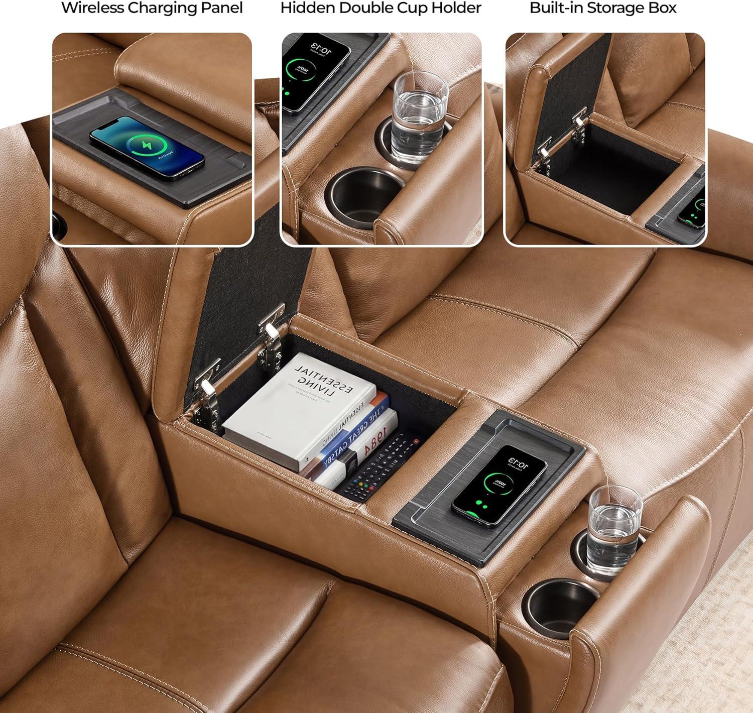 image:imageCHITA Genuine Leather Power Reclining Sofa Super Zero Gravity Recliner Loveseat with Power Headrest USB amp TypeC Charging Ports Dual Motor Reclining Sectional Couch for Living Room SaddleSaddle