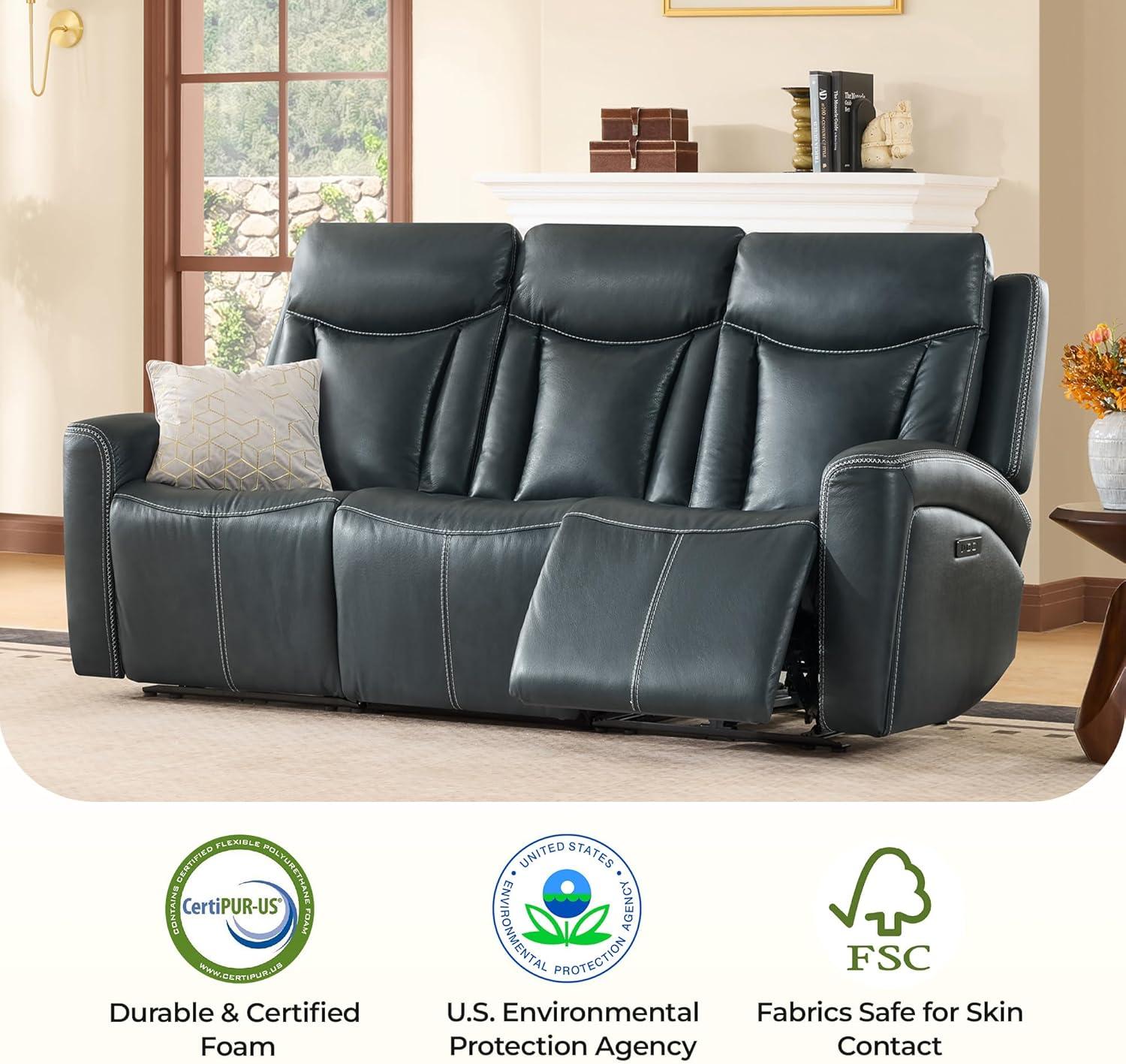 image:imageCHITA Genuine Leather Power Reclining Sofa Super Zero Gravity Recliner Loveseat with Power Headrest USB amp TypeC Charging Ports Dual Motor Reclining Sectional Couch for Living Room SaddleNavy