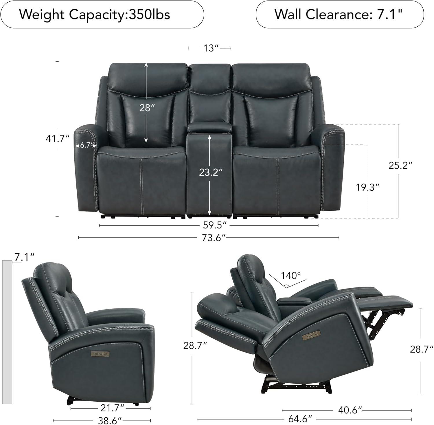 image:imageCHITA Genuine Leather Power Reclining Sofa Super Zero Gravity Recliner Loveseat with Power Headrest USB amp TypeC Charging Ports Dual Motor Reclining Sectional Couch for Living Room SaddleNavy