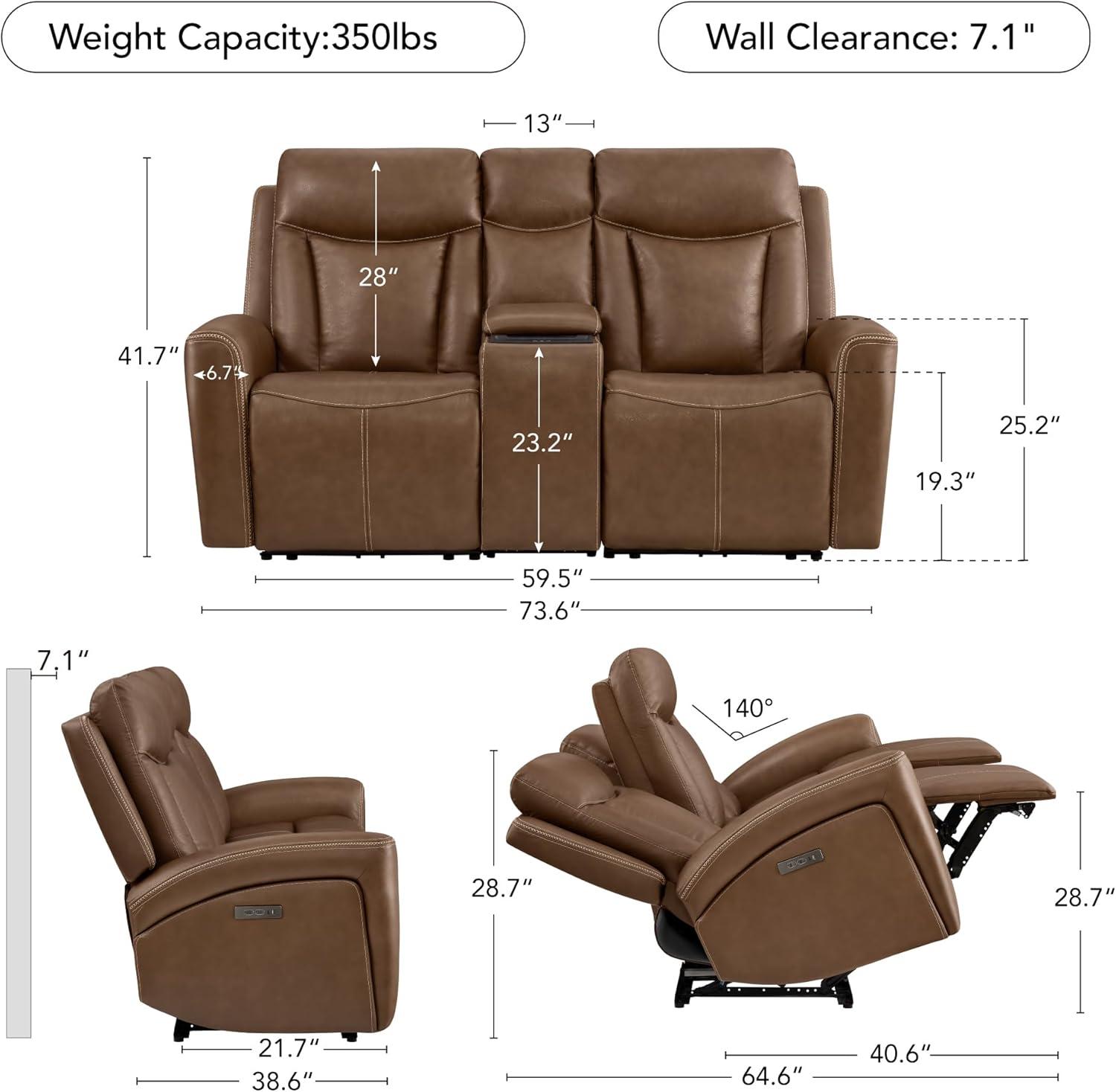 image:imageCHITA Genuine Leather Power Reclining Sofa Super Zero Gravity Recliner Loveseat with Power Headrest USB amp TypeC Charging Ports Dual Motor Reclining Sectional Couch for Living Room SaddleCafe