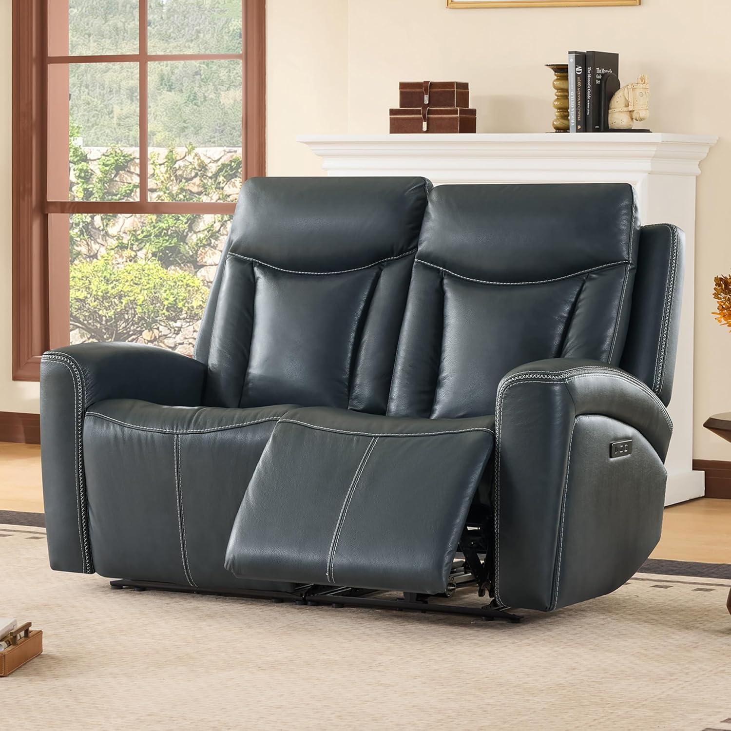 image:imageCHITA Genuine Leather Power Reclining Sofa Super Zero Gravity Recliner Loveseat with Power Headrest USB amp TypeC Charging Ports Dual Motor Reclining Sectional Couch for Living Room SaddleNavy