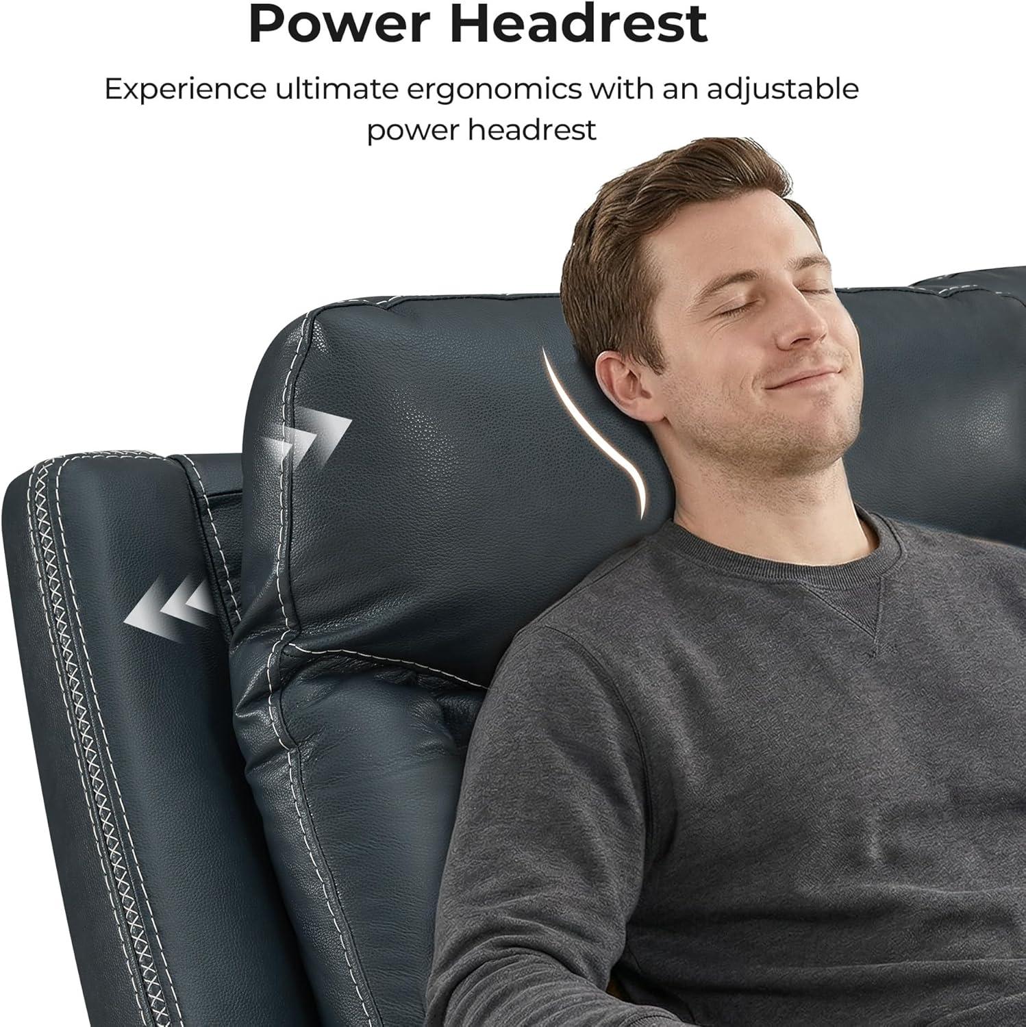 image:imageCHITA Genuine Leather Power Reclining Sofa Super Zero Gravity Recliner Loveseat with Power Headrest USB amp TypeC Charging Ports Dual Motor Reclining Sectional Couch for Living Room SaddleNavy
