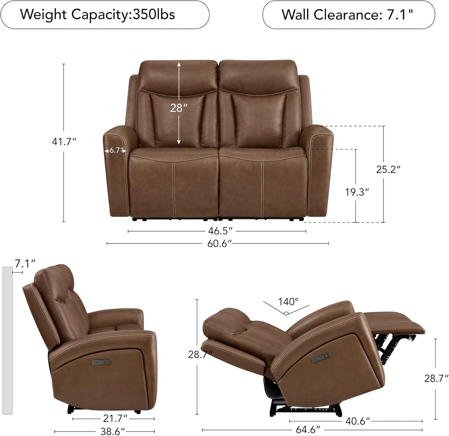 image:imageCHITA Genuine Leather Power Reclining Sofa Super Zero Gravity Recliner Loveseat with Power Headrest USB amp TypeC Charging Ports Dual Motor Reclining Sectional Couch for Living Room SaddleCafe