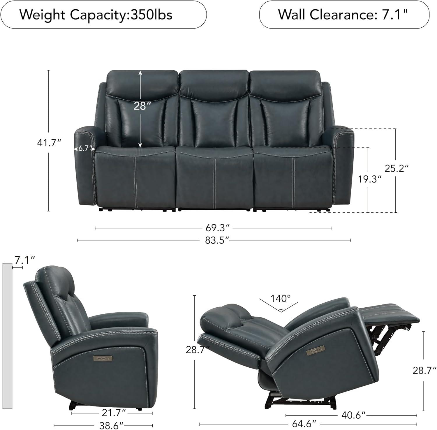 image:imageCHITA Genuine Leather Power Reclining Sofa Super Zero Gravity Recliner Loveseat with Power Headrest USB amp TypeC Charging Ports Dual Motor Reclining Sectional Couch for Living Room SaddleNavy