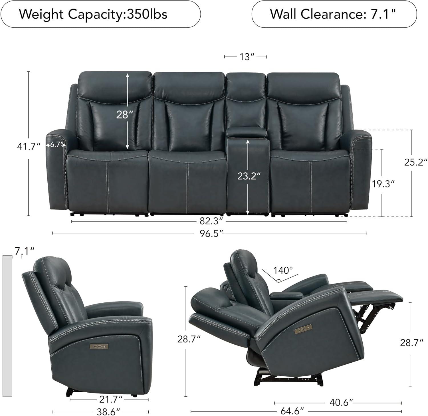 image:imageCHITA Genuine Leather Power Reclining Sofa Super Zero Gravity Recliner Loveseat with Power Headrest USB amp TypeC Charging Ports Dual Motor Reclining Sectional Couch for Living Room SaddleNavy