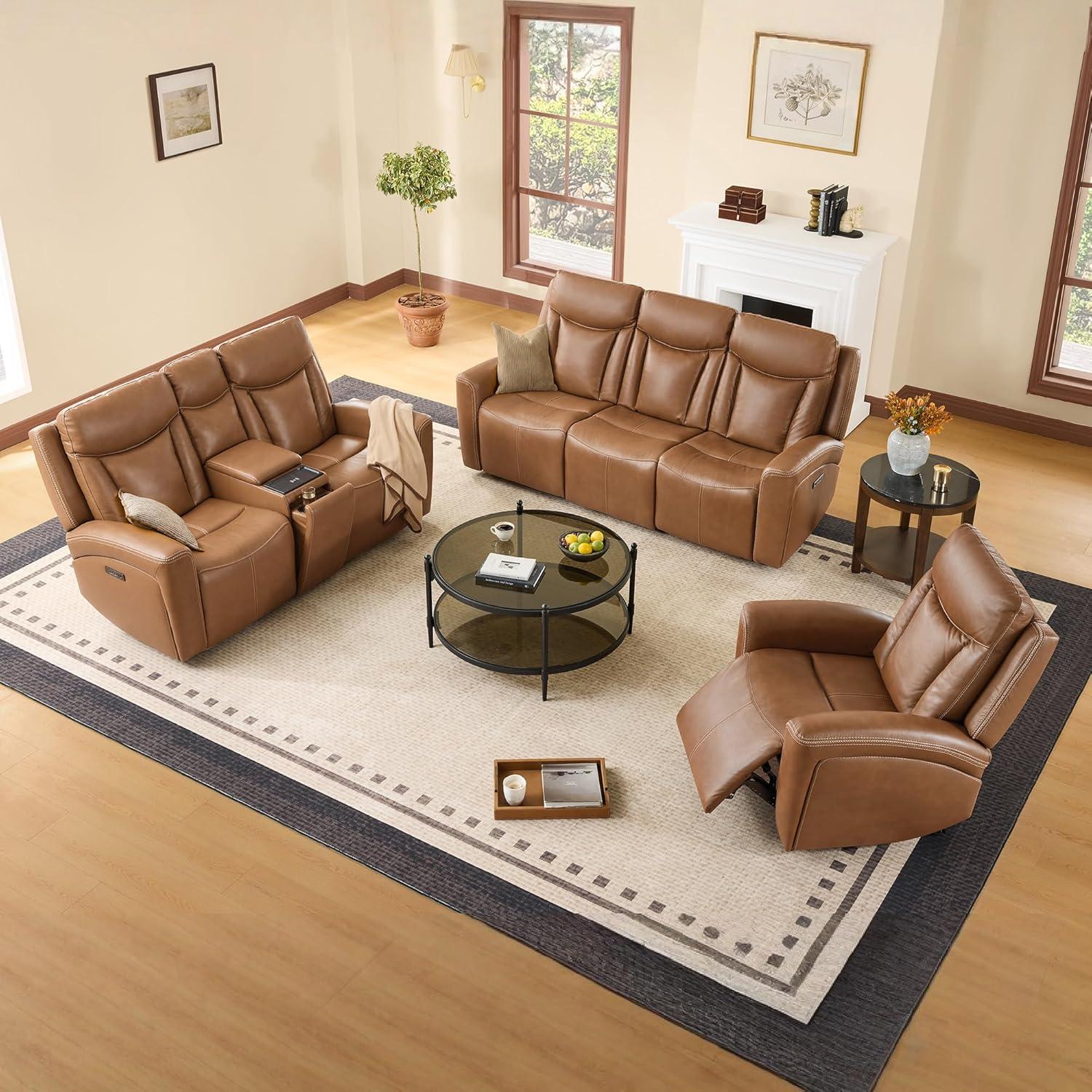 image:imageCHITA Genuine Leather Power Reclining Sofa Super Zero Gravity Recliner Loveseat with Power Headrest USB amp TypeC Charging Ports Dual Motor Reclining Sectional Couch for Living Room SaddleSaddle
