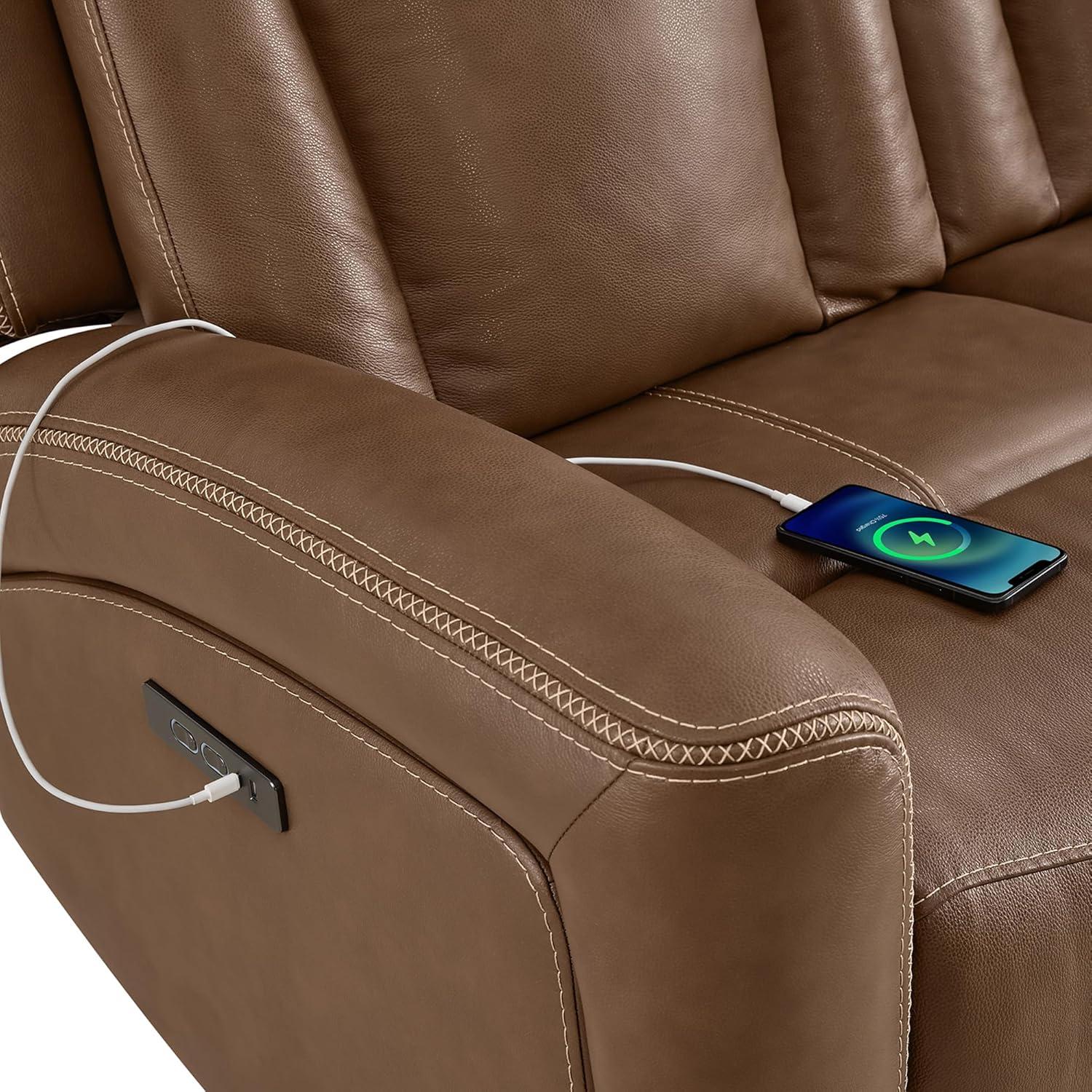 image:imageCHITA Genuine Leather Power Reclining Sofa Super Zero Gravity Recliner Loveseat with Power Headrest USB amp TypeC Charging Ports Dual Motor Reclining Sectional Couch for Living Room SaddleCafe