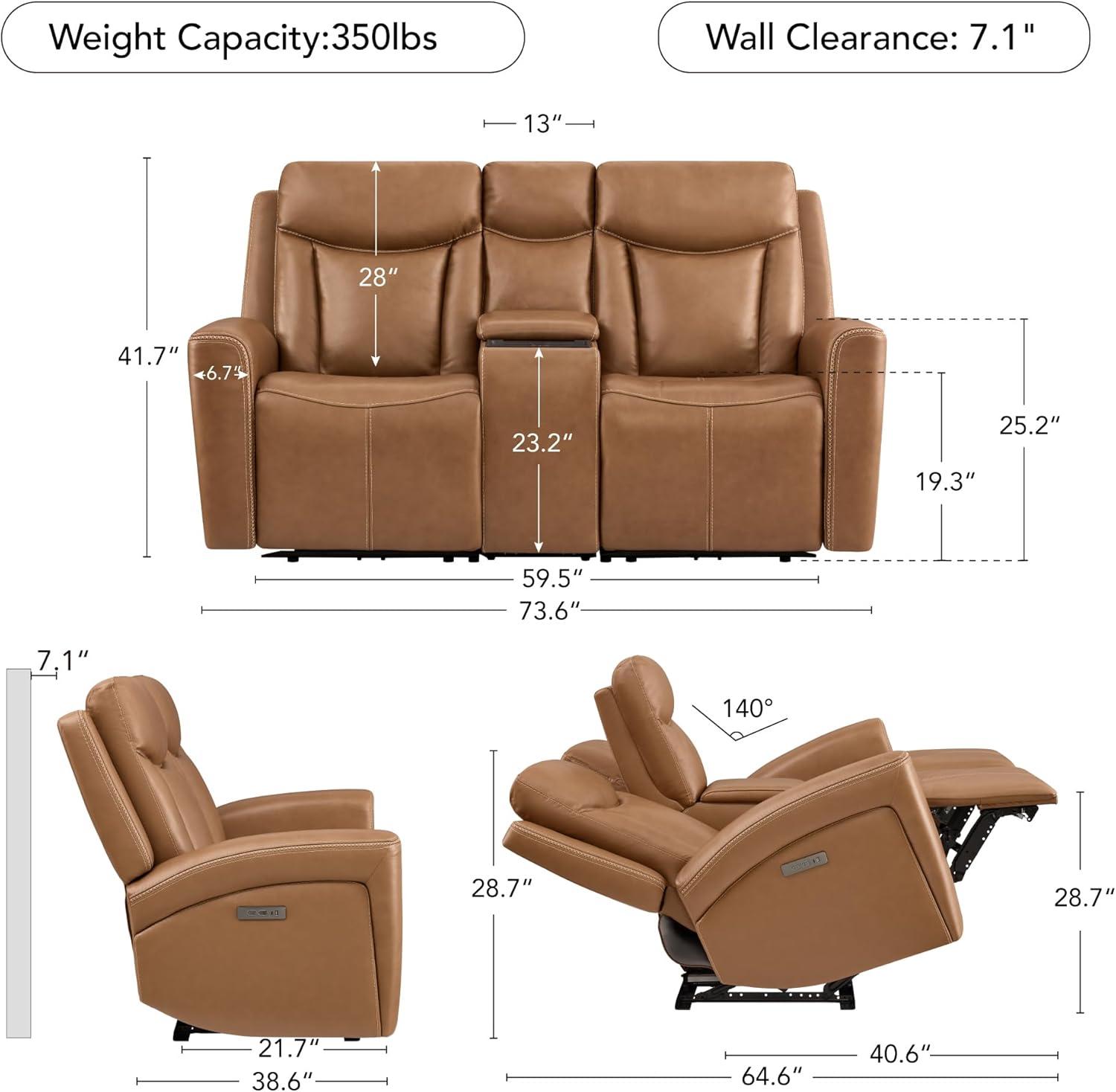 image:imageCHITA Genuine Leather Power Reclining Sofa Super Zero Gravity Recliner Loveseat with Power Headrest USB amp TypeC Charging Ports Dual Motor Reclining Sectional Couch for Living Room SaddleSaddle
