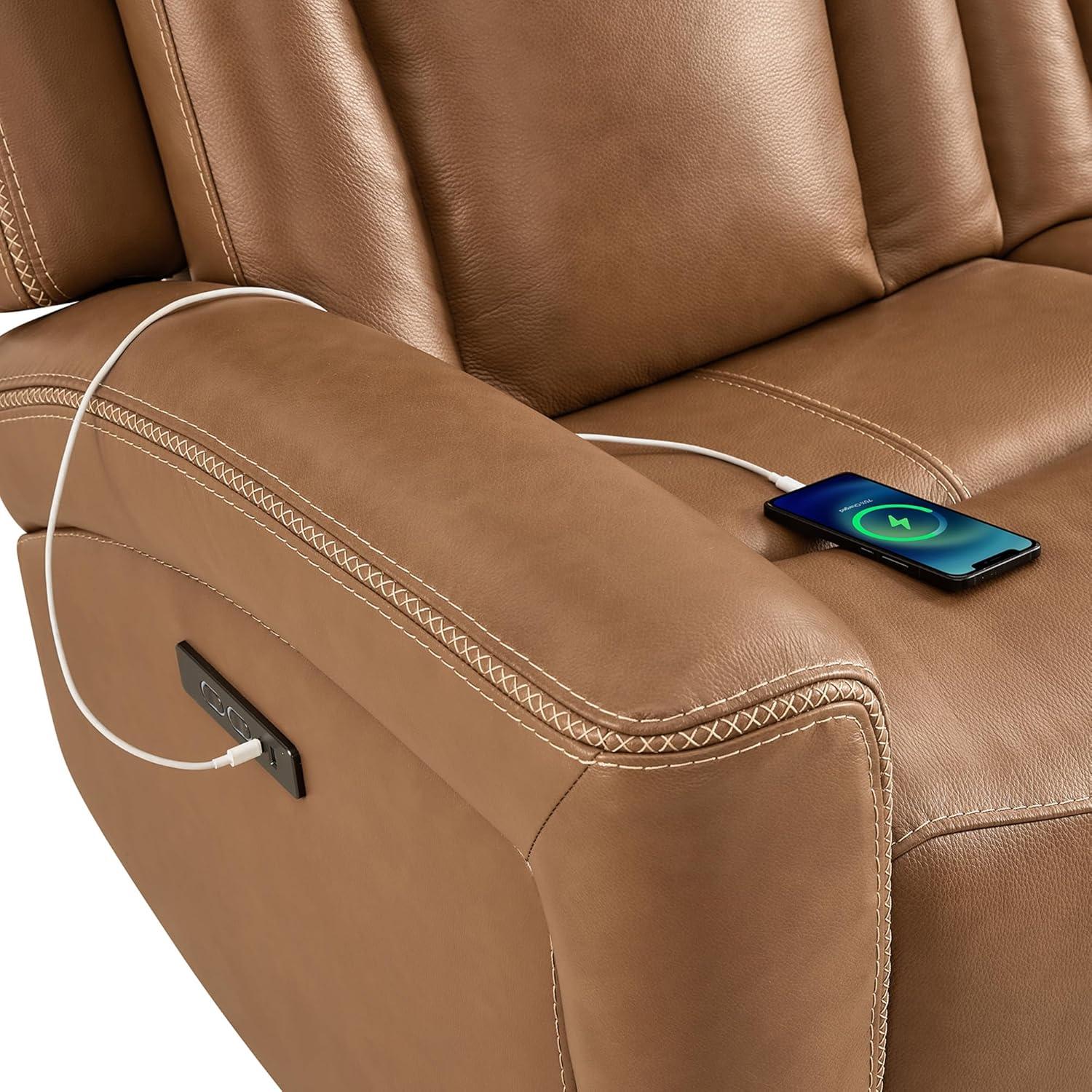 image:imageCHITA Genuine Leather Power Reclining Sofa Super Zero Gravity Recliner Loveseat with Power Headrest USB amp TypeC Charging Ports Dual Motor Reclining Sectional Couch for Living Room SaddleSaddle