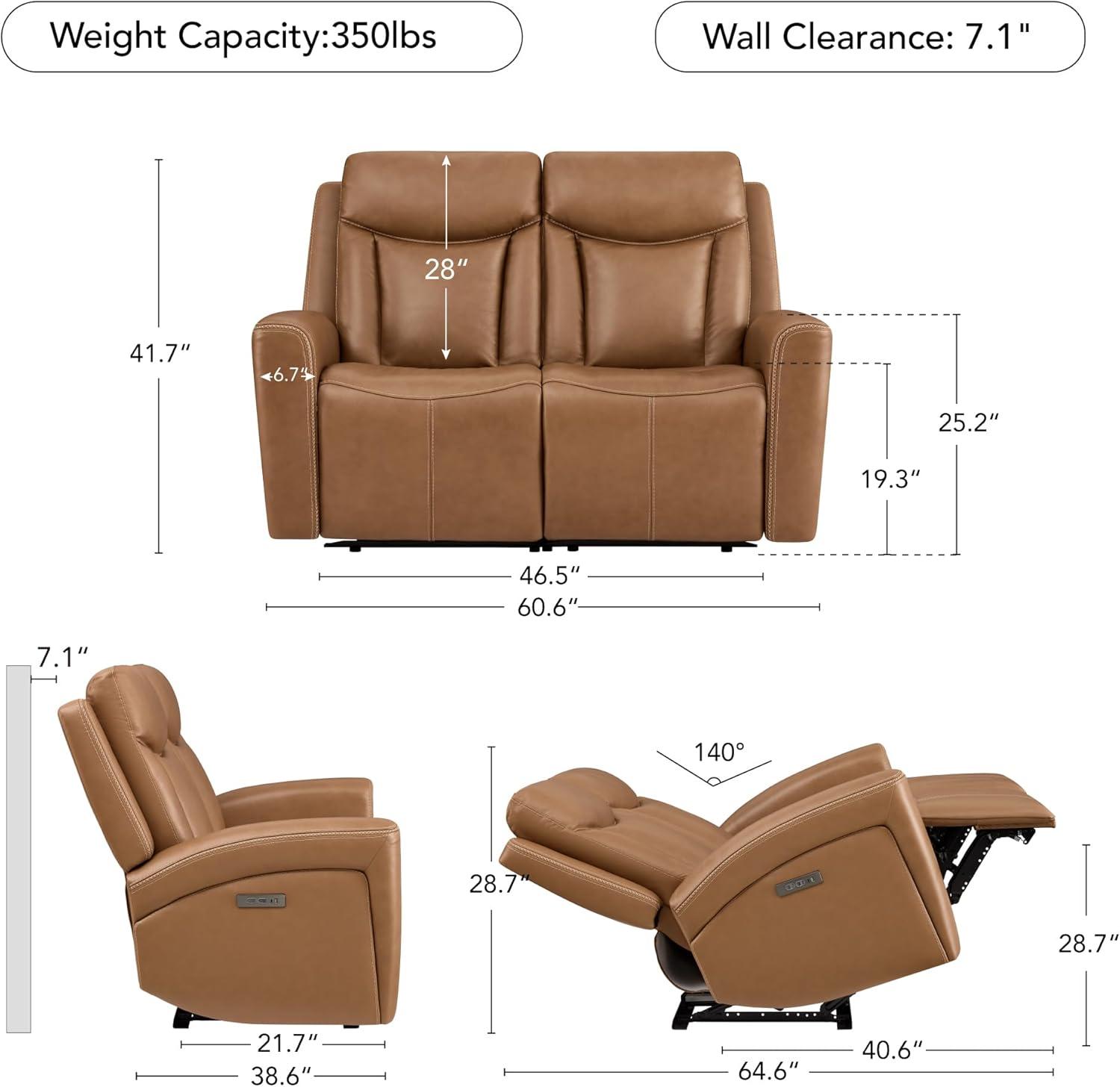 image:imageCHITA Genuine Leather Power Reclining Sofa Super Zero Gravity Recliner Loveseat with Power Headrest USB amp TypeC Charging Ports Dual Motor Reclining Sectional Couch for Living Room SaddleSaddle