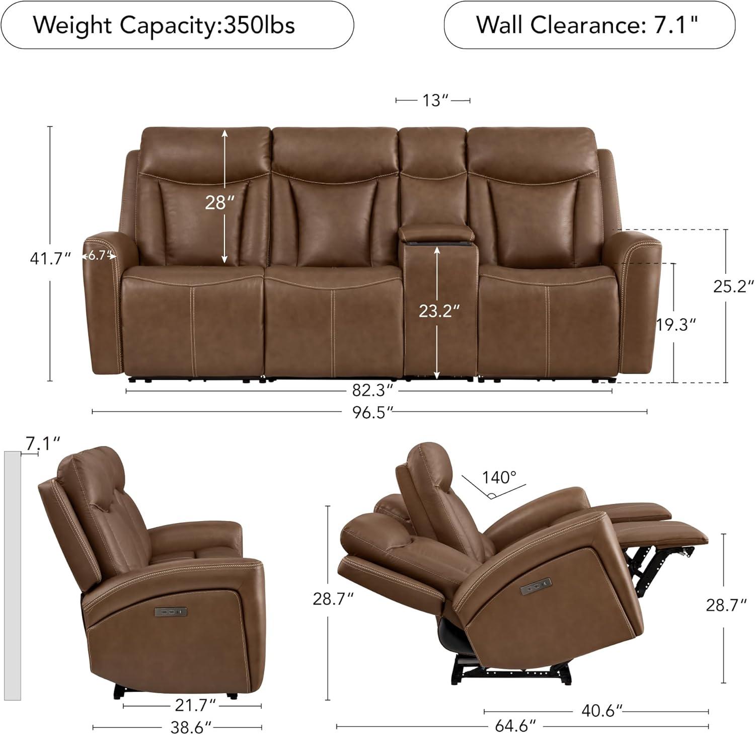 image:imageCHITA Genuine Leather Power Reclining Sofa Super Zero Gravity Recliner Loveseat with Power Headrest USB amp TypeC Charging Ports Dual Motor Reclining Sectional Couch for Living Room SaddleCafe