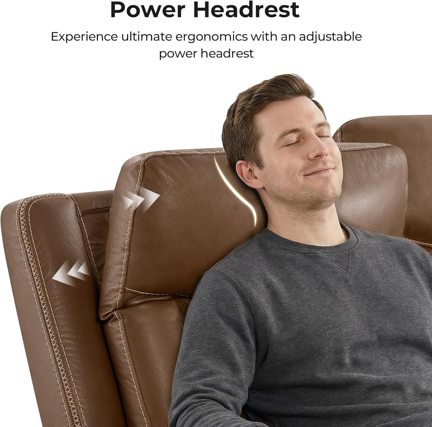 image:imageCHITA Genuine Leather Power Reclining Sofa Super Zero Gravity Recliner Loveseat with Power Headrest USB amp TypeC Charging Ports Dual Motor Reclining Sectional Couch for Living Room SaddleCafe