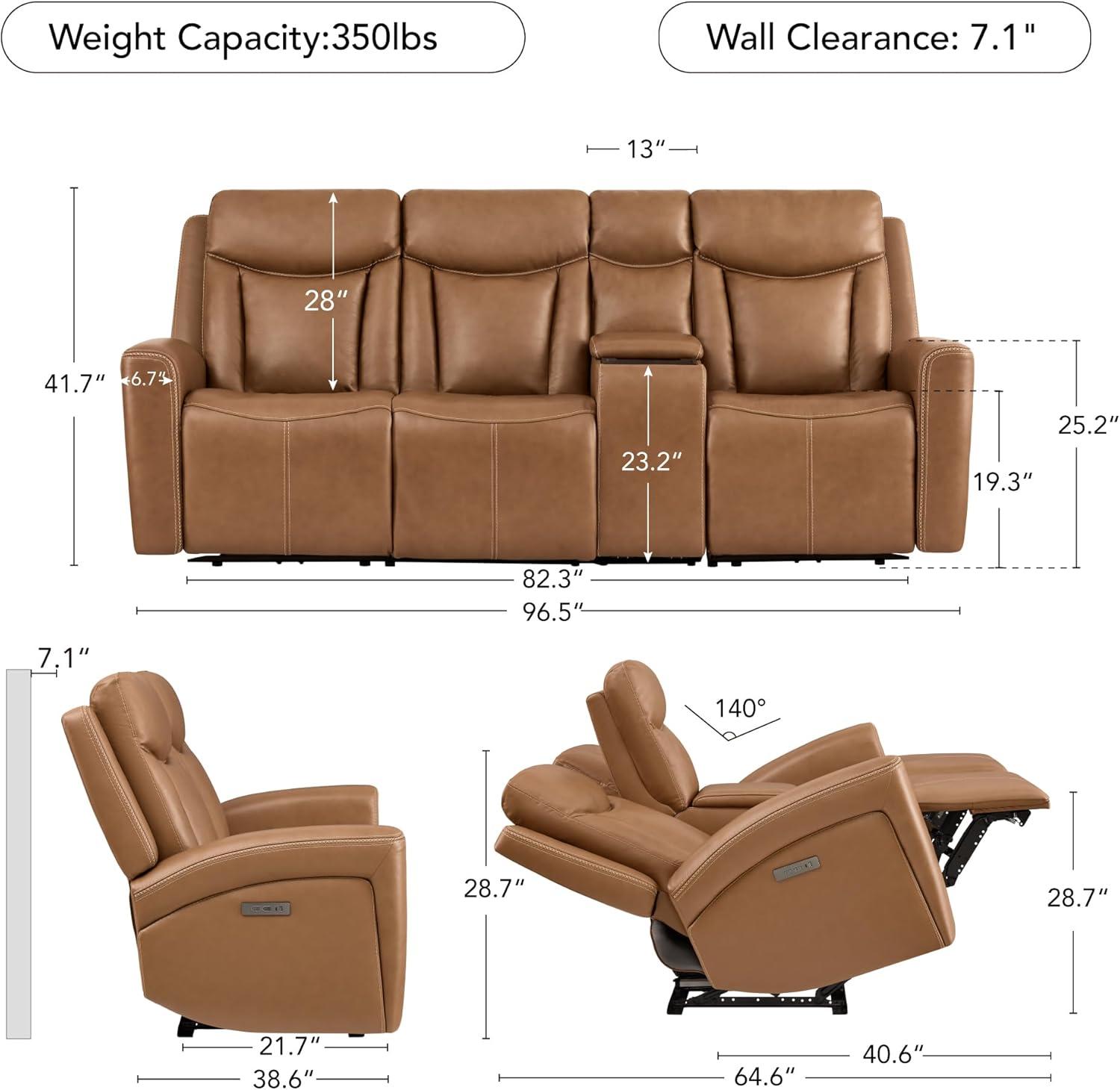 image:imageCHITA Genuine Leather Power Reclining Sofa Super Zero Gravity Recliner Loveseat with Power Headrest USB amp TypeC Charging Ports Dual Motor Reclining Sectional Couch for Living Room SaddleSaddle