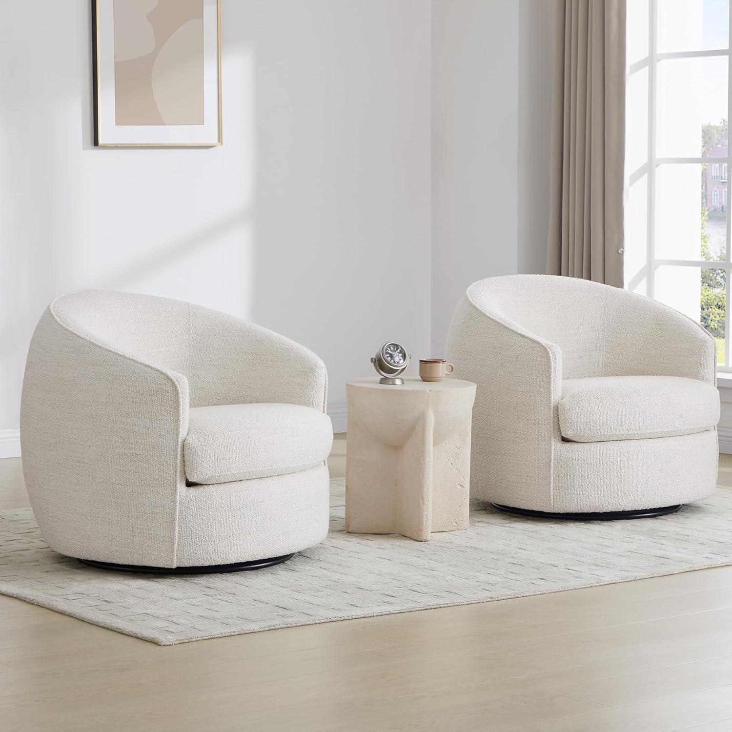 image:imageCHITA Genuine Leather Swivel Barrel Chair Modern Comfy FSC Certified Upholstered Leather Accent Chair for Living Room Fully Assembled MochaCream