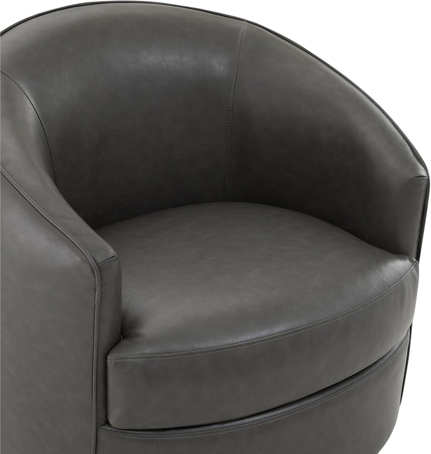 image:imageCHITA Genuine Leather Swivel Barrel Chair Modern Comfy FSC Certified Upholstered Leather Accent Chair for Living Room Fully Assembled MochaGrey