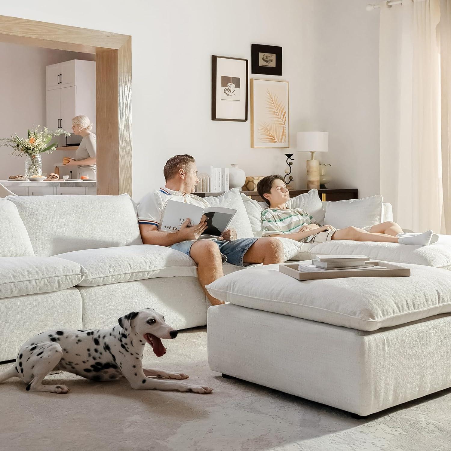 image:imageCHITA Luxury Oversized VShaped Sectional Modular Sofa Premium Down Filled Cloud Couch FSC Certified 107Width 6 Seat and 1 Middle Corner for Living Room CreamCream 5 Seat