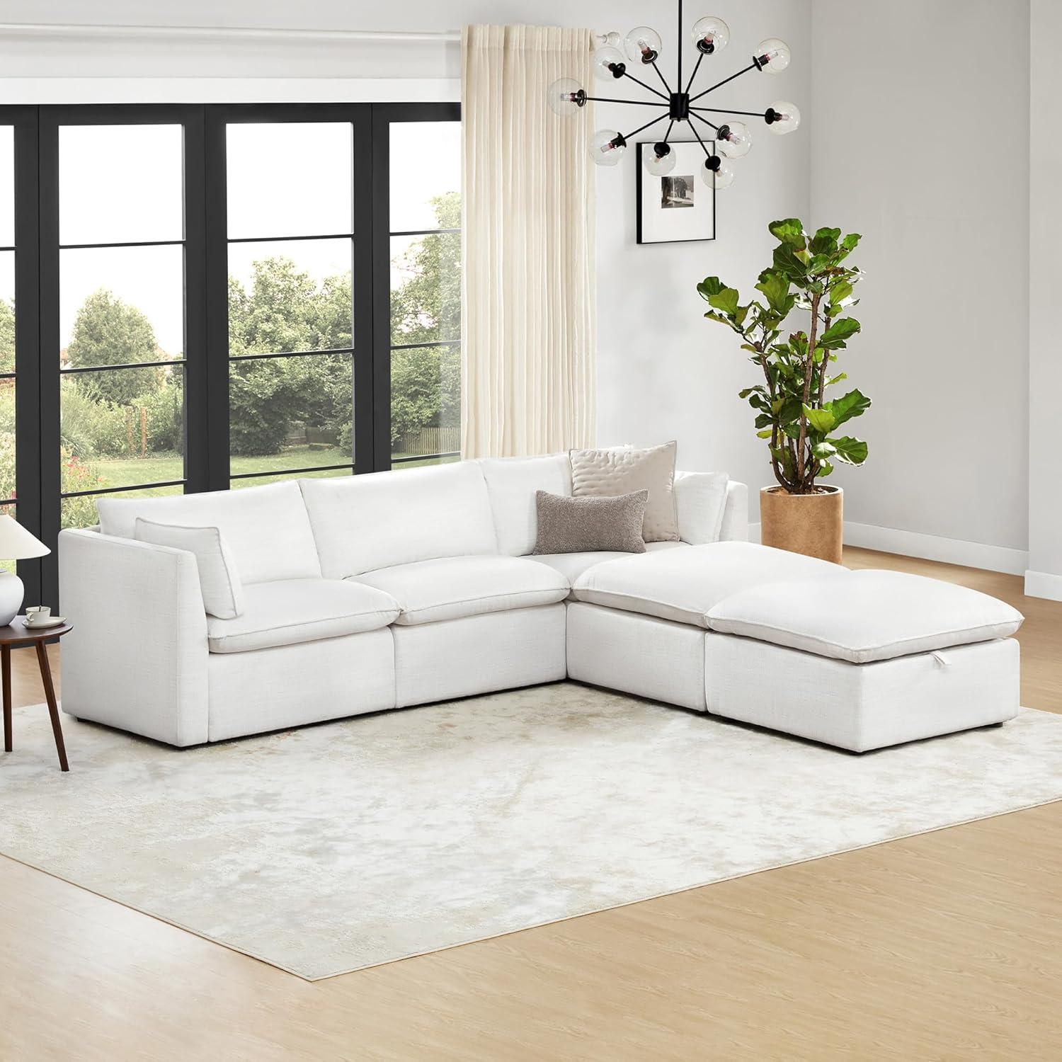 image:imageCHITA Luxury Oversized VShaped Sectional Modular Sofa Premium Down Filled Cloud Couch FSC Certified 107Width 6 Seat and 1 Middle Corner for Living Room CreamCream 5 Seat