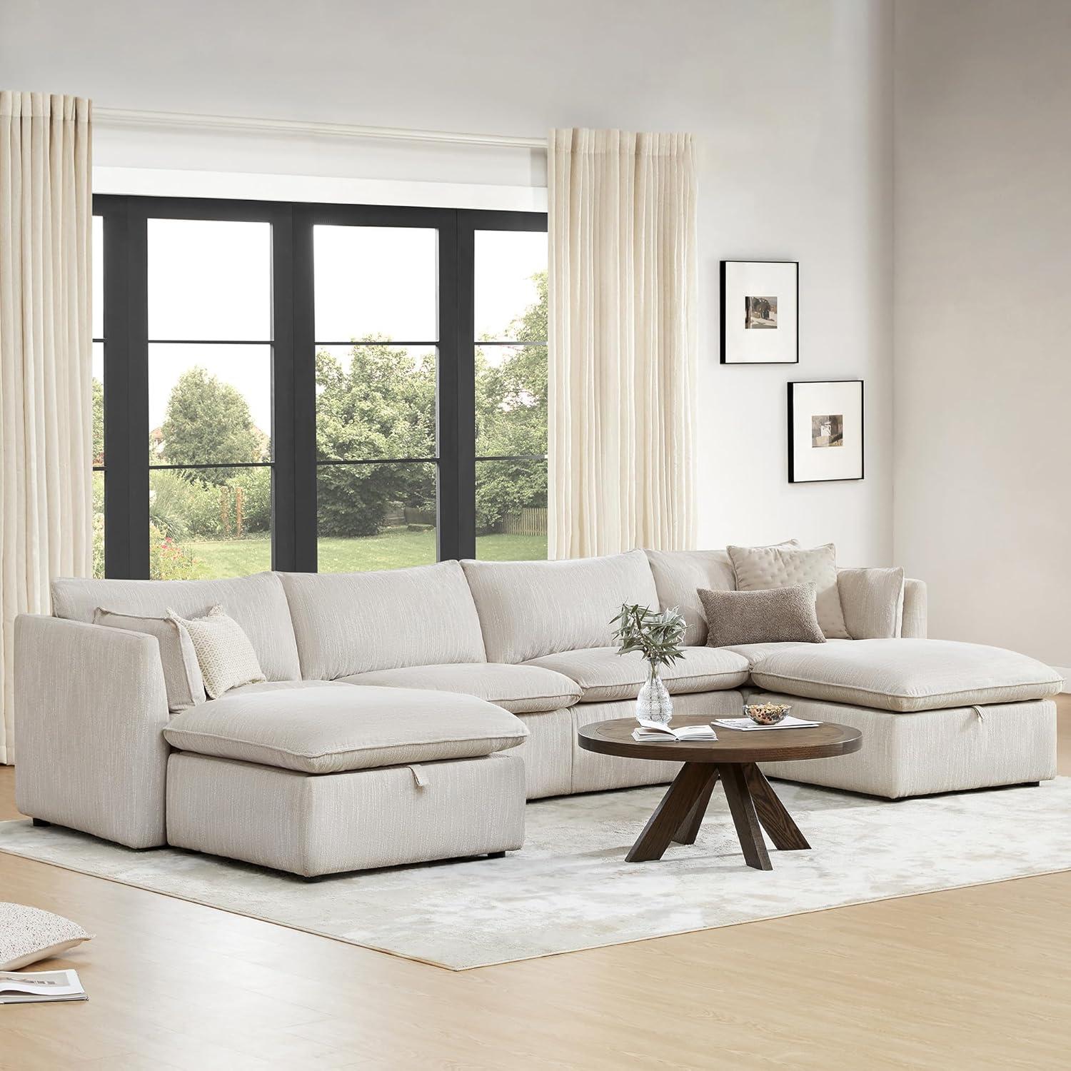 image:imageCHITA Luxury Oversized VShaped Sectional Modular Sofa Premium Down Filled Cloud Couch FSC Certified 107Width 6 Seat and 1 Middle Corner for Living Room CreamSnow 6 Seat