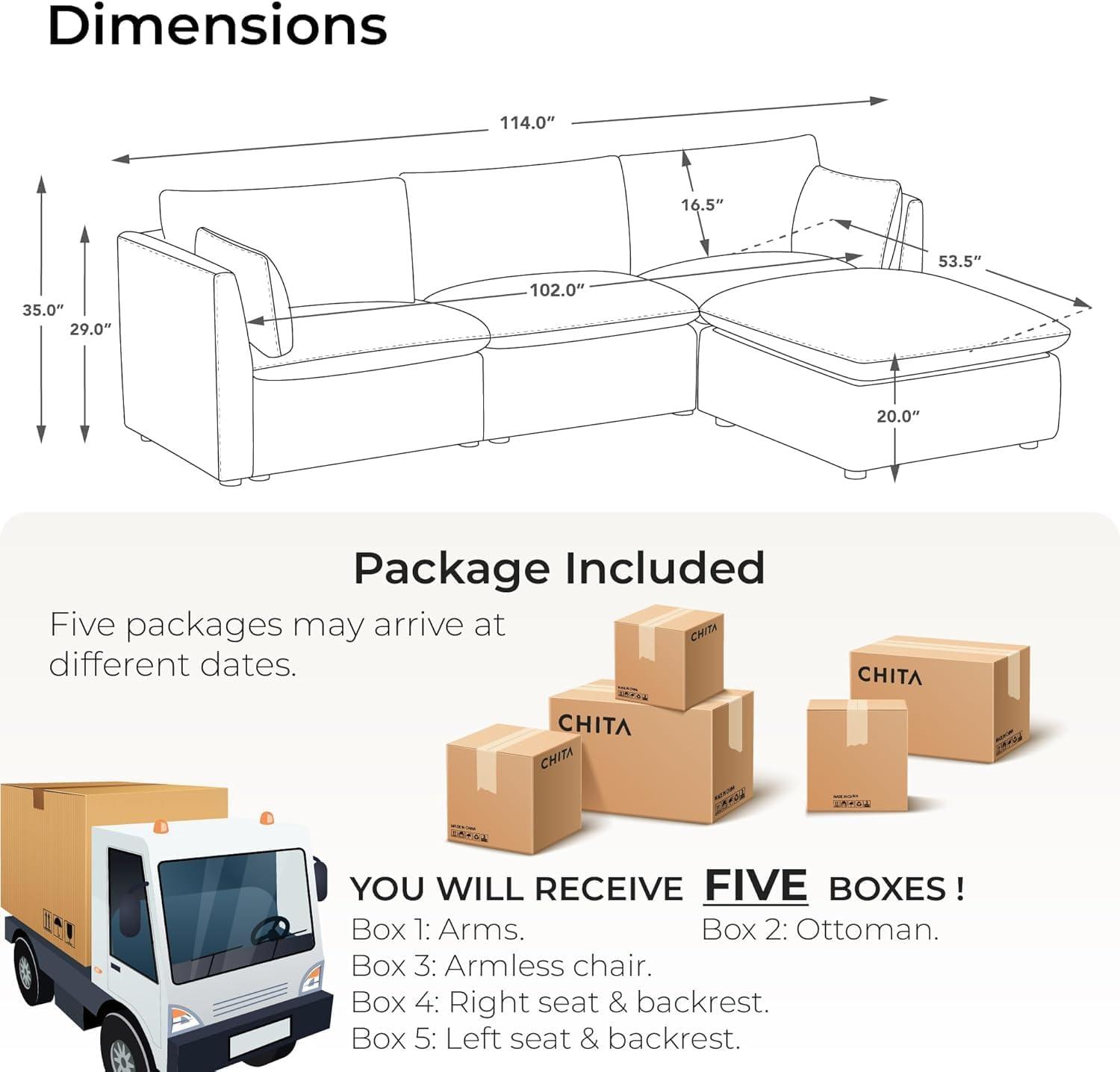 image:imageCHITA Luxury Oversized VShaped Sectional Modular Sofa Premium Down Filled Cloud Couch FSC Certified 107Width 6 Seat and 1 Middle Corner for Living Room CreamCream L Shape