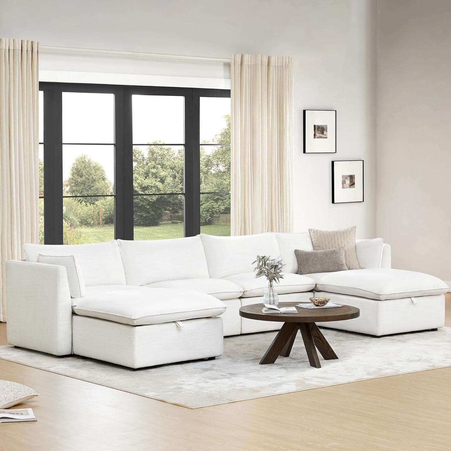 image:imageCHITA Luxury Oversized VShaped Sectional Modular Sofa Premium Down Filled Cloud Couch FSC Certified 107Width 6 Seat and 1 Middle Corner for Living Room CreamCream 6 Seat