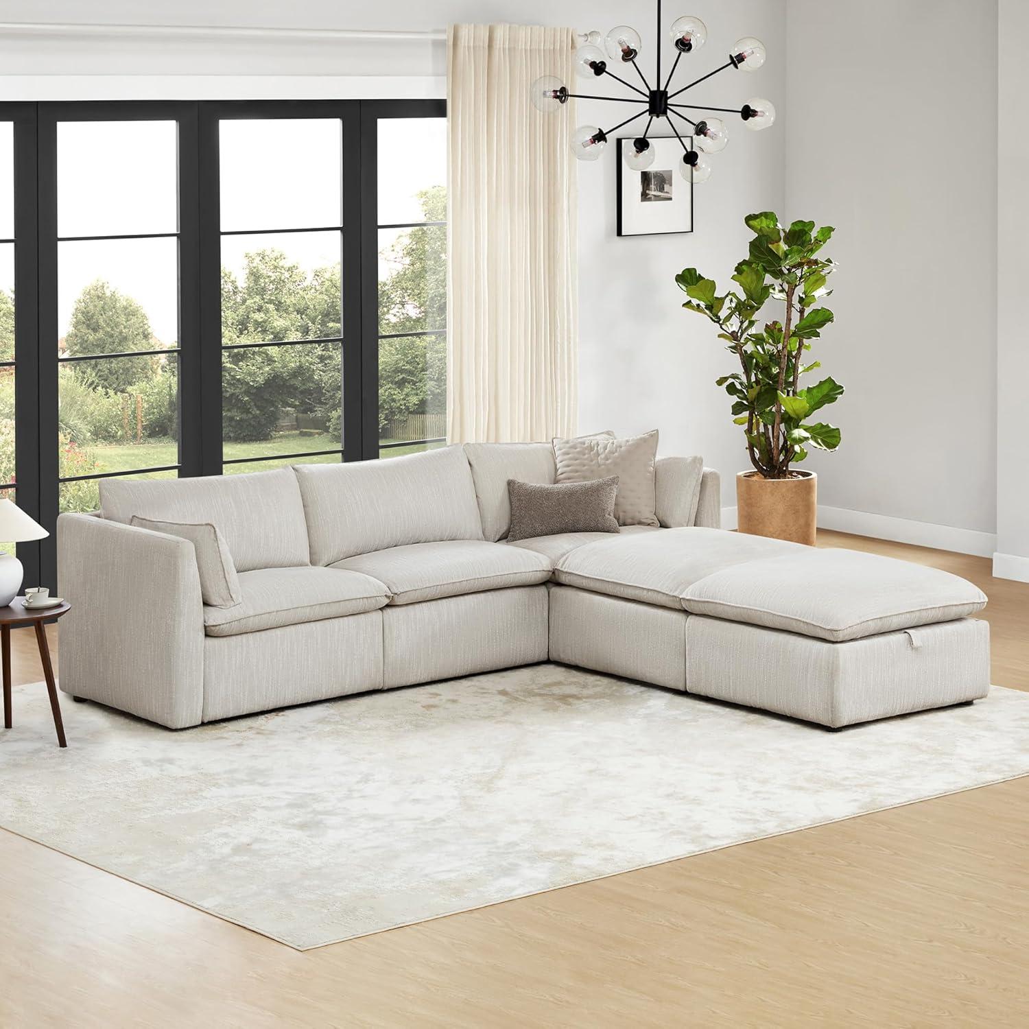 image:imageCHITA Luxury Oversized VShaped Sectional Modular Sofa Premium Down Filled Cloud Couch FSC Certified 107Width 6 Seat and 1 Middle Corner for Living Room CreamSnow 5 Seat