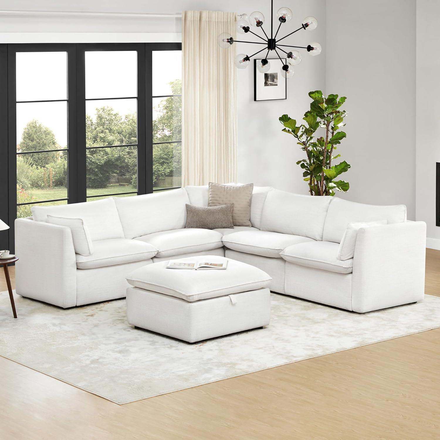image:imageCHITA Luxury Oversized VShaped Sectional Modular Sofa Premium Down Filled Cloud Couch FSC Certified 107Width 6 Seat and 1 Middle Corner for Living Room CreamCream Corner V Shape