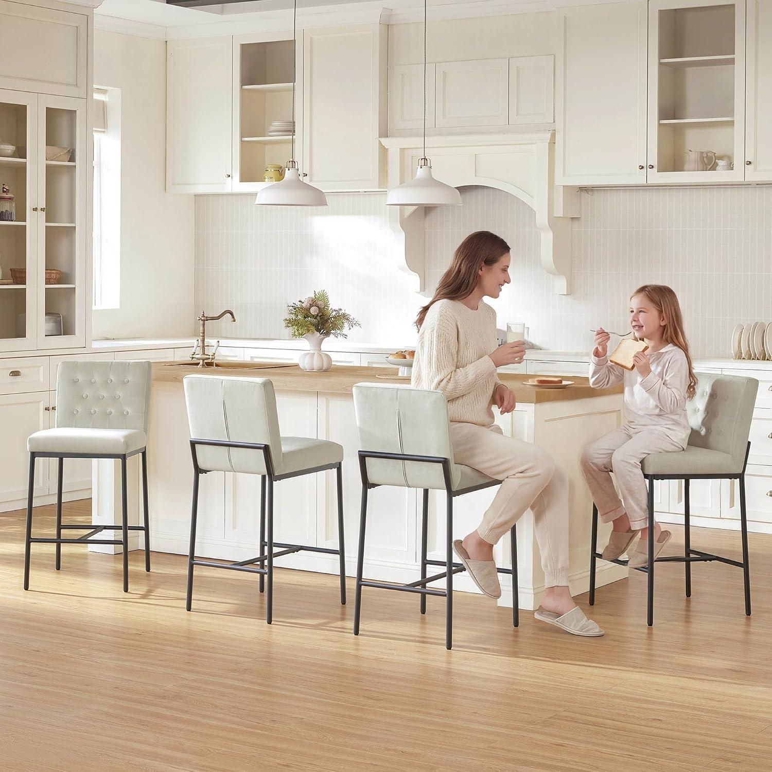 image:imageCHITA Metal Bar Stools Set of 2 264 Counter Height Bar Stool with Tufted Back Modern Velvet Counter Stools with Metal Legs for Kitchen Island amp Dining Room Ivory Fabric Gold FrameIvory Black