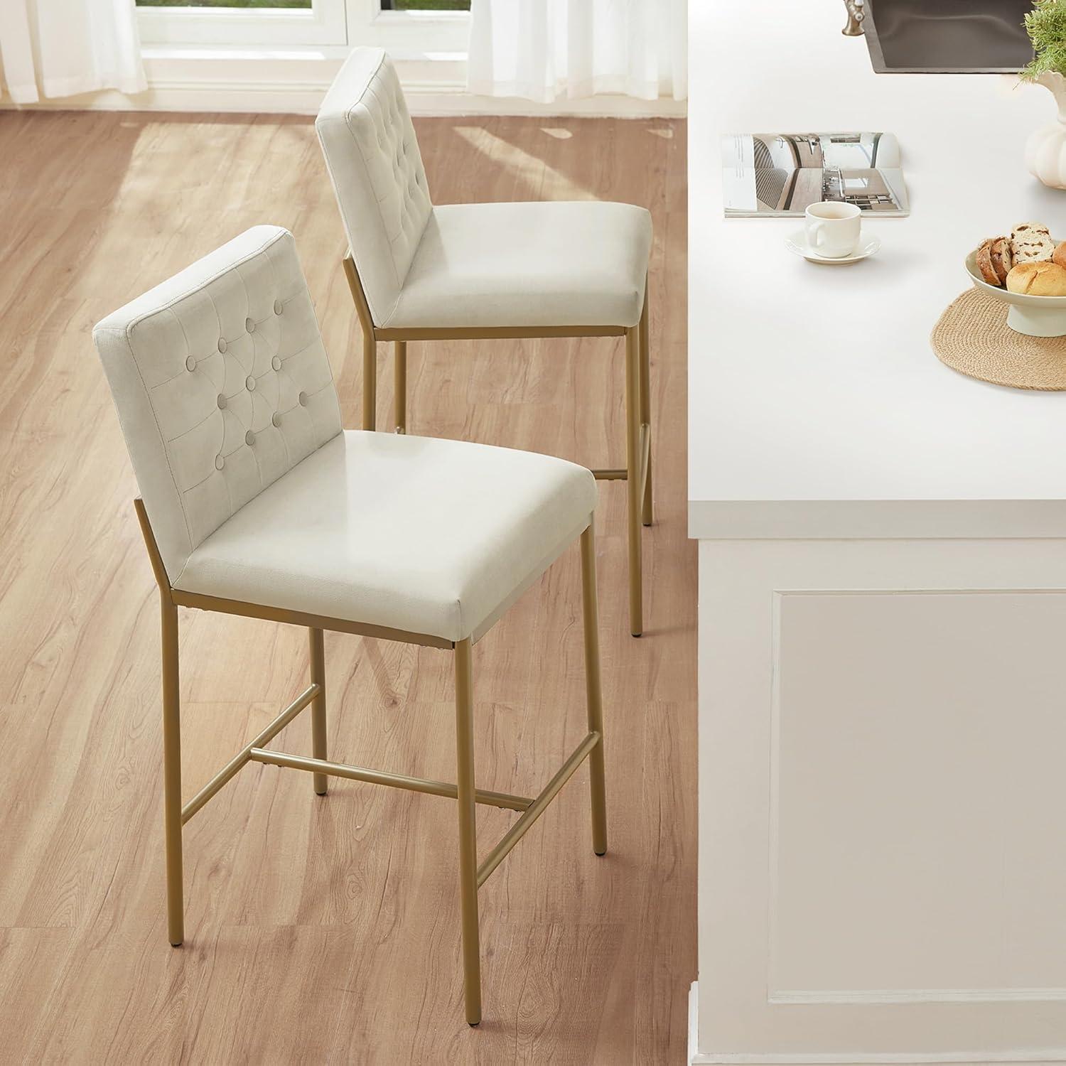 image:imageCHITA Metal Bar Stools Set of 2 264 Counter Height Bar Stool with Tufted Back Modern Velvet Counter Stools with Metal Legs for Kitchen Island amp Dining Room Ivory Fabric Gold FrameIvory Gold