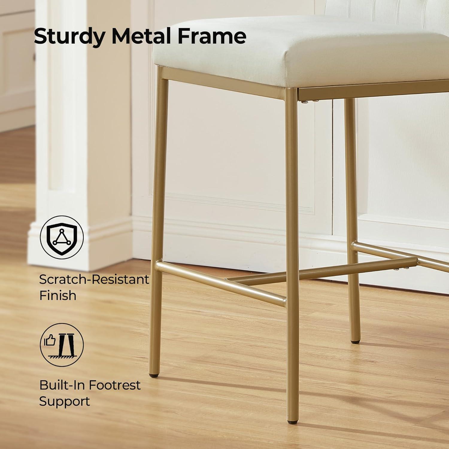 image:imageCHITA Metal Bar Stools Set of 2 264 Counter Height Bar Stool with Tufted Back Modern Velvet Counter Stools with Metal Legs for Kitchen Island amp Dining Room Ivory Fabric Gold FrameIvory Gold