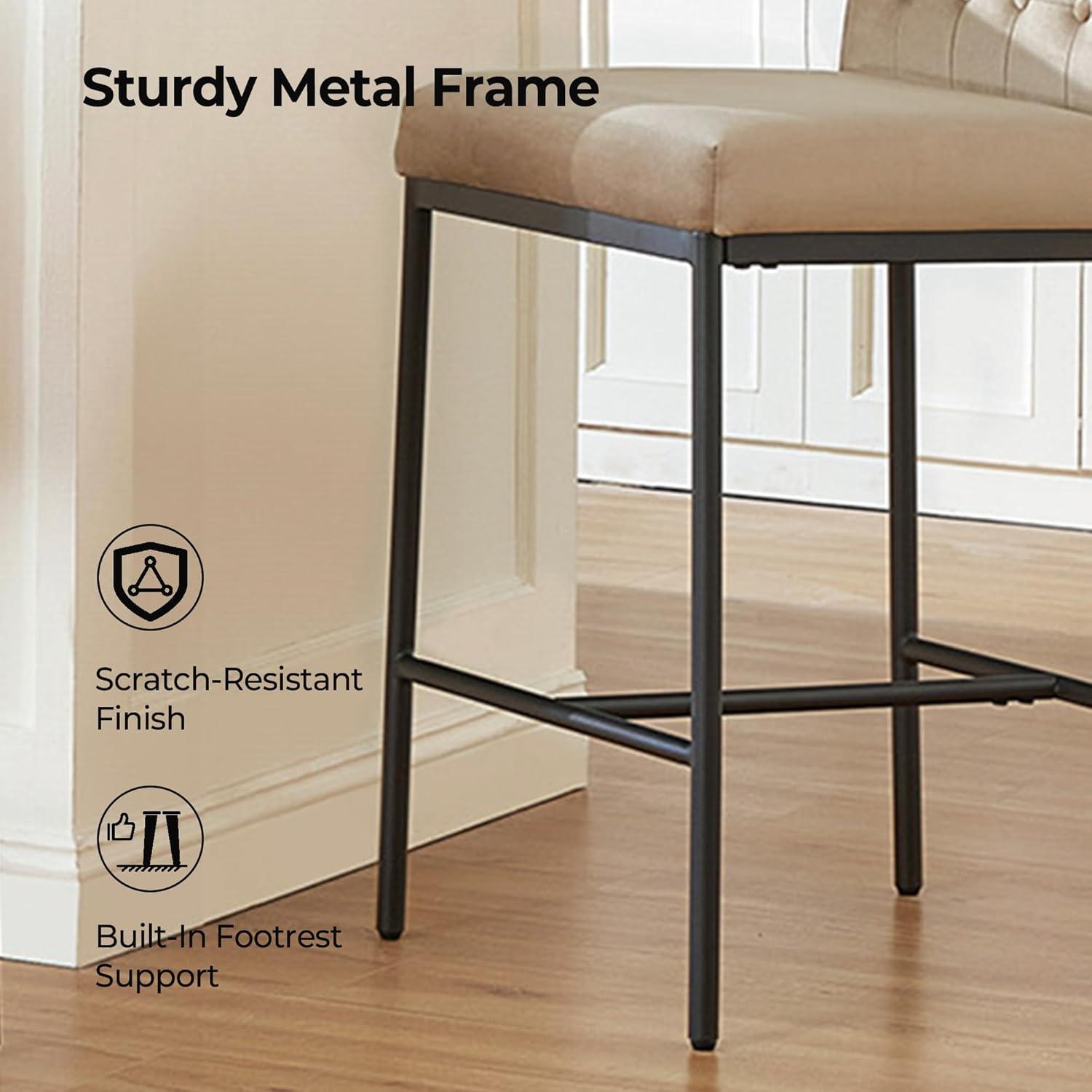 image:imageCHITA Metal Bar Stools Set of 2 264 Counter Height Bar Stool with Tufted Back Modern Velvet Counter Stools with Metal Legs for Kitchen Island amp Dining Room Ivory Fabric Gold FrameToffee Black