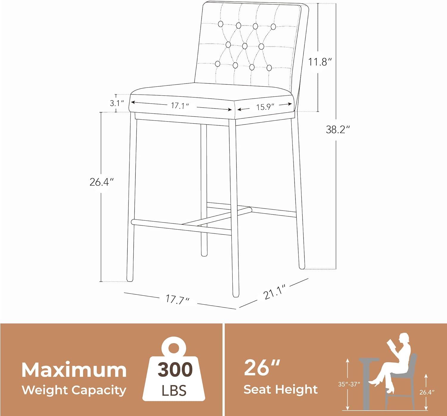 image:imageCHITA Metal Bar Stools Set of 2 264 Counter Height Bar Stool with Tufted Back Modern Velvet Counter Stools with Metal Legs for Kitchen Island amp Dining Room Ivory Fabric Gold FrameIvory Black