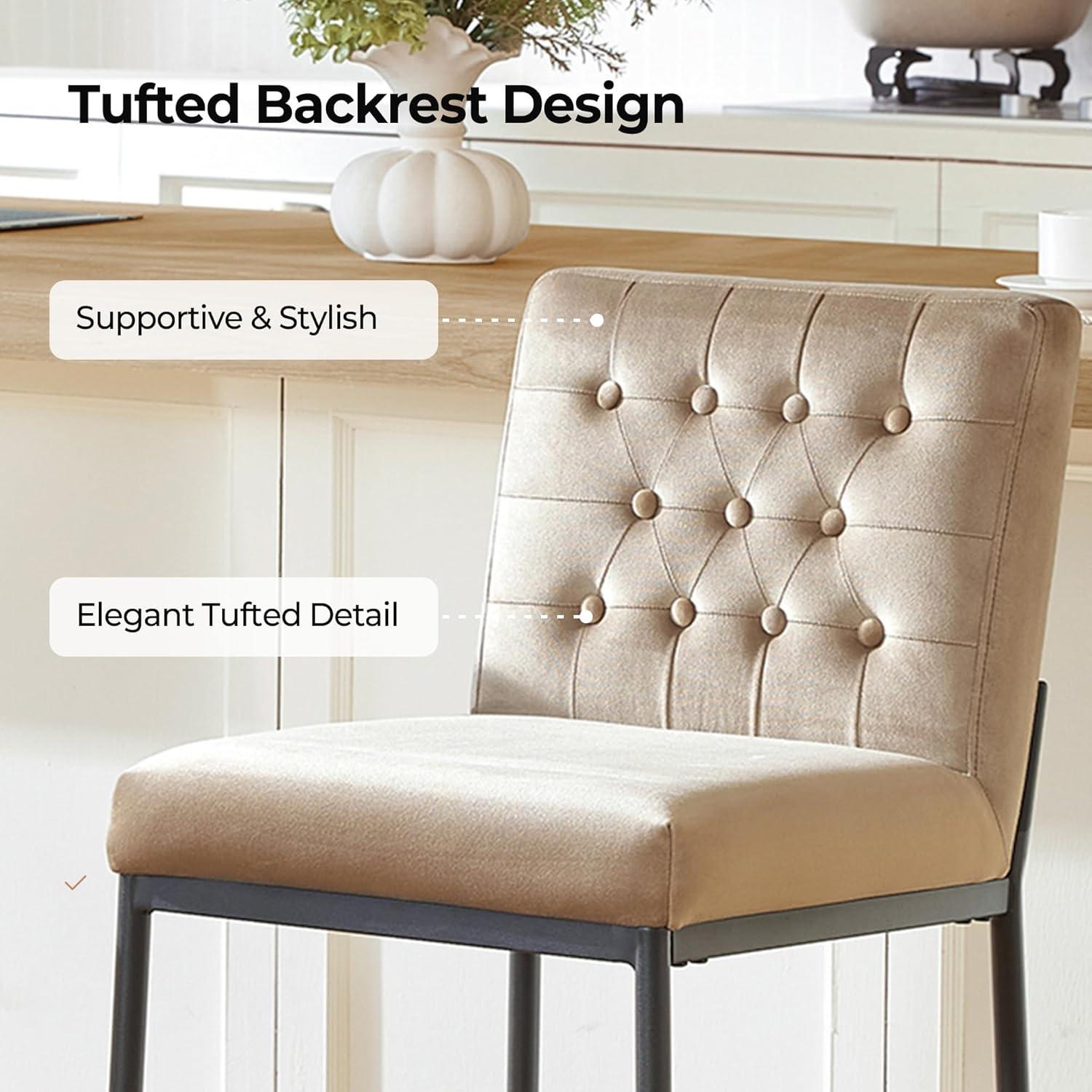 image:imageCHITA Metal Bar Stools Set of 2 264 Counter Height Bar Stool with Tufted Back Modern Velvet Counter Stools with Metal Legs for Kitchen Island amp Dining Room Ivory Fabric Gold FrameToffee Black