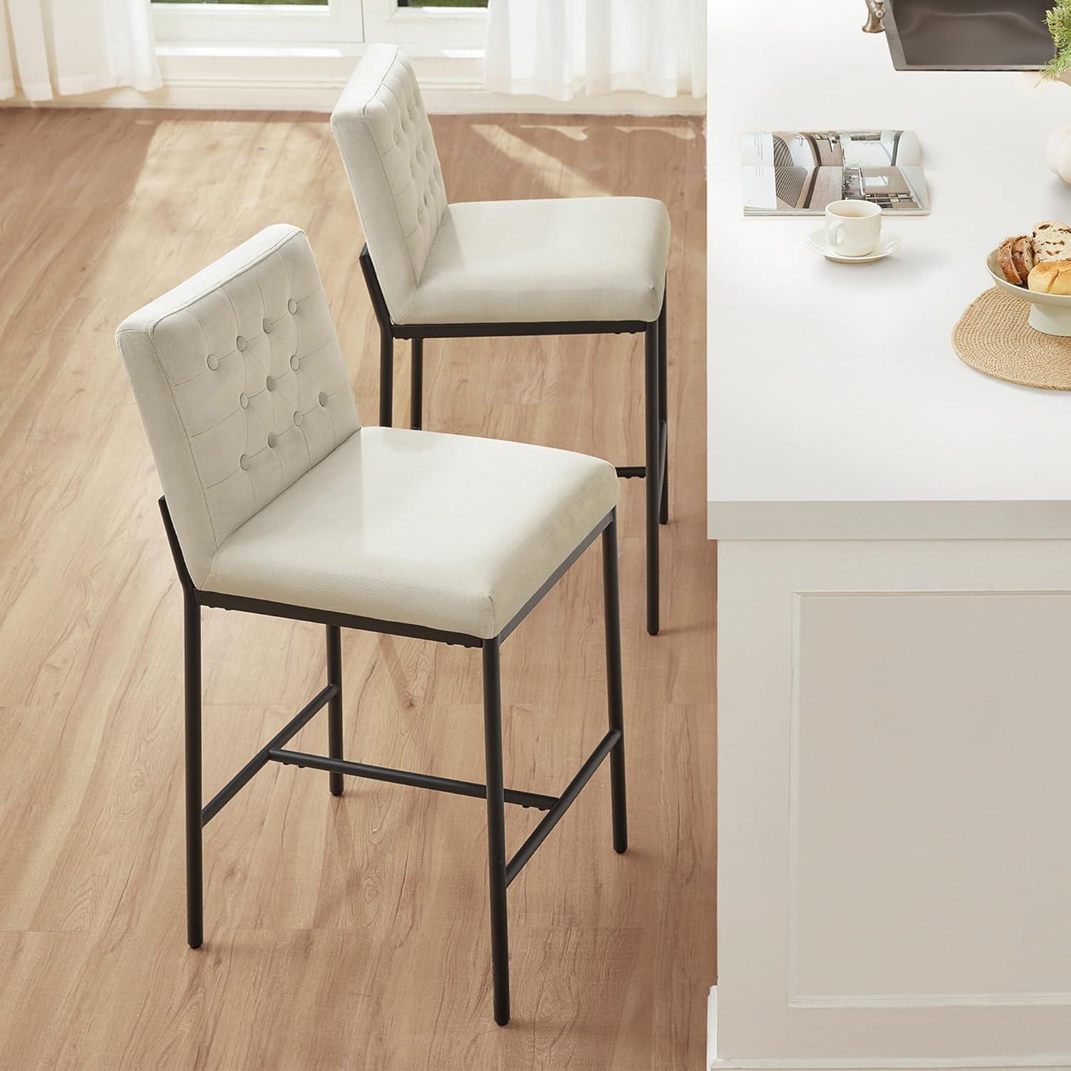 image:imageCHITA Metal Bar Stools Set of 2 264 Counter Height Bar Stool with Tufted Back Modern Velvet Counter Stools with Metal Legs for Kitchen Island amp Dining Room Ivory Fabric Gold FrameIvory Black