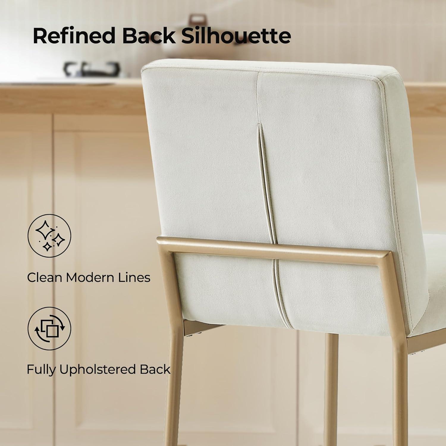 image:imageCHITA Metal Bar Stools Set of 2 264 Counter Height Bar Stool with Tufted Back Modern Velvet Counter Stools with Metal Legs for Kitchen Island amp Dining Room Ivory Fabric Gold FrameIvory Gold