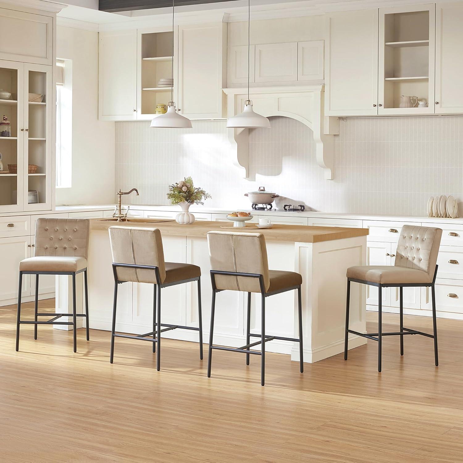 image:imageCHITA Metal Bar Stools Set of 2 264 Counter Height Bar Stool with Tufted Back Modern Velvet Counter Stools with Metal Legs for Kitchen Island amp Dining Room Ivory Fabric Gold FrameToffee Black