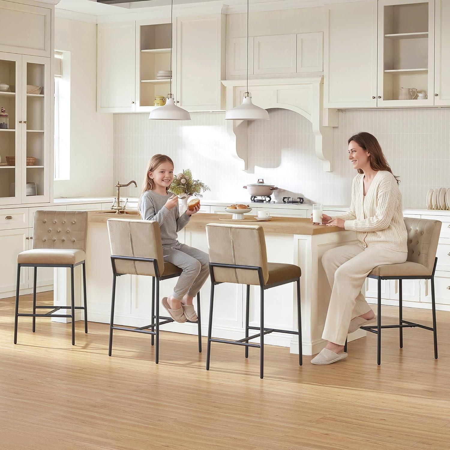 image:imageCHITA Metal Bar Stools Set of 2 264 Counter Height Bar Stool with Tufted Back Modern Velvet Counter Stools with Metal Legs for Kitchen Island amp Dining Room Ivory Fabric Gold FrameToffee Black