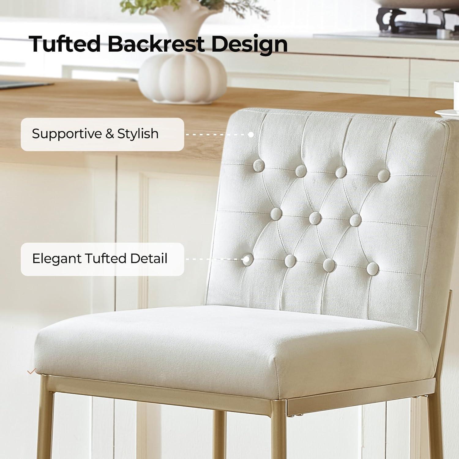 image:imageCHITA Metal Bar Stools Set of 2 264 Counter Height Bar Stool with Tufted Back Modern Velvet Counter Stools with Metal Legs for Kitchen Island amp Dining Room Ivory Fabric Gold FrameIvory Gold