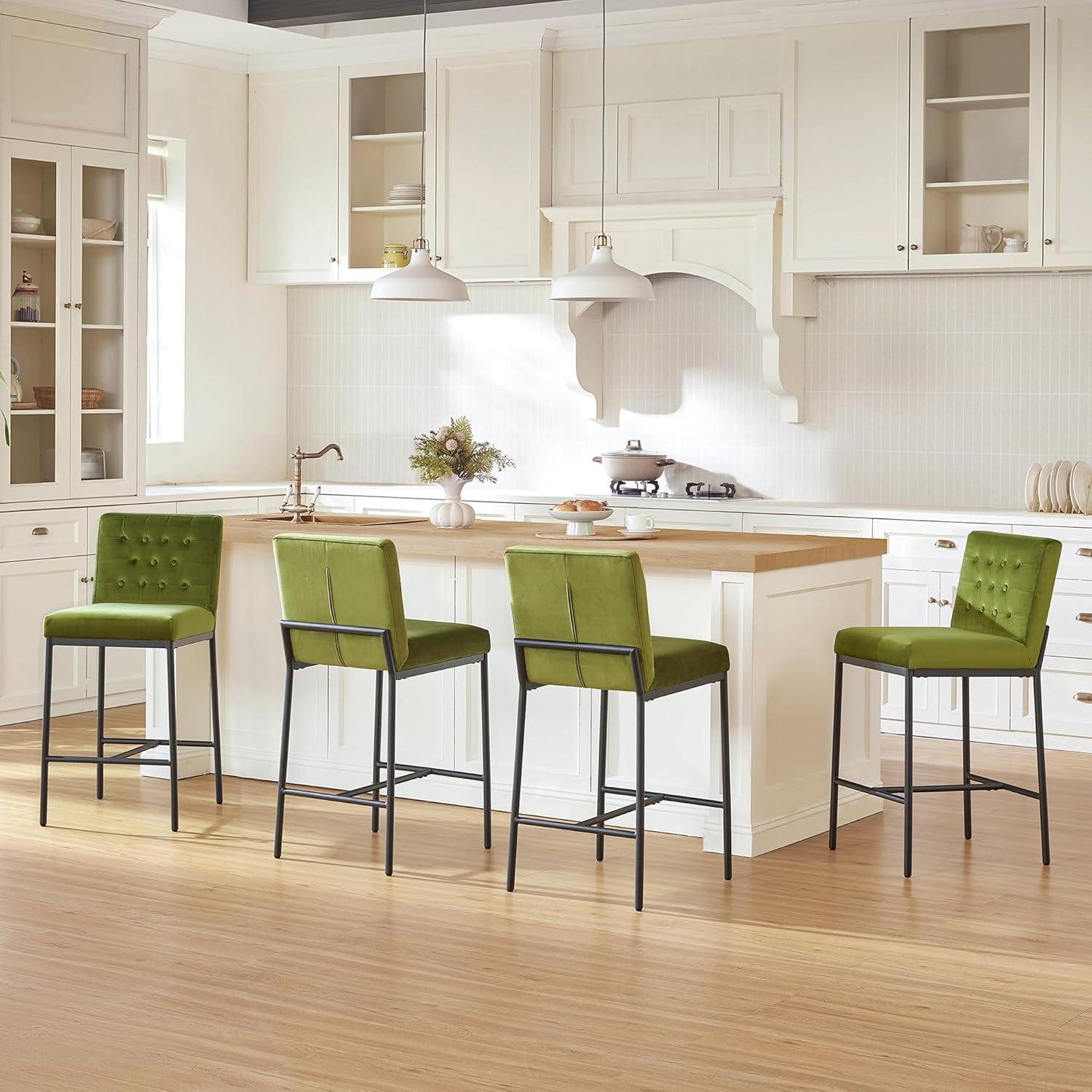 image:imageCHITA Metal Bar Stools Set of 2 264 Counter Height Bar Stool with Tufted Back Modern Velvet Counter Stools with Metal Legs for Kitchen Island amp Dining Room Ivory Fabric Gold FrameOlive Green Black